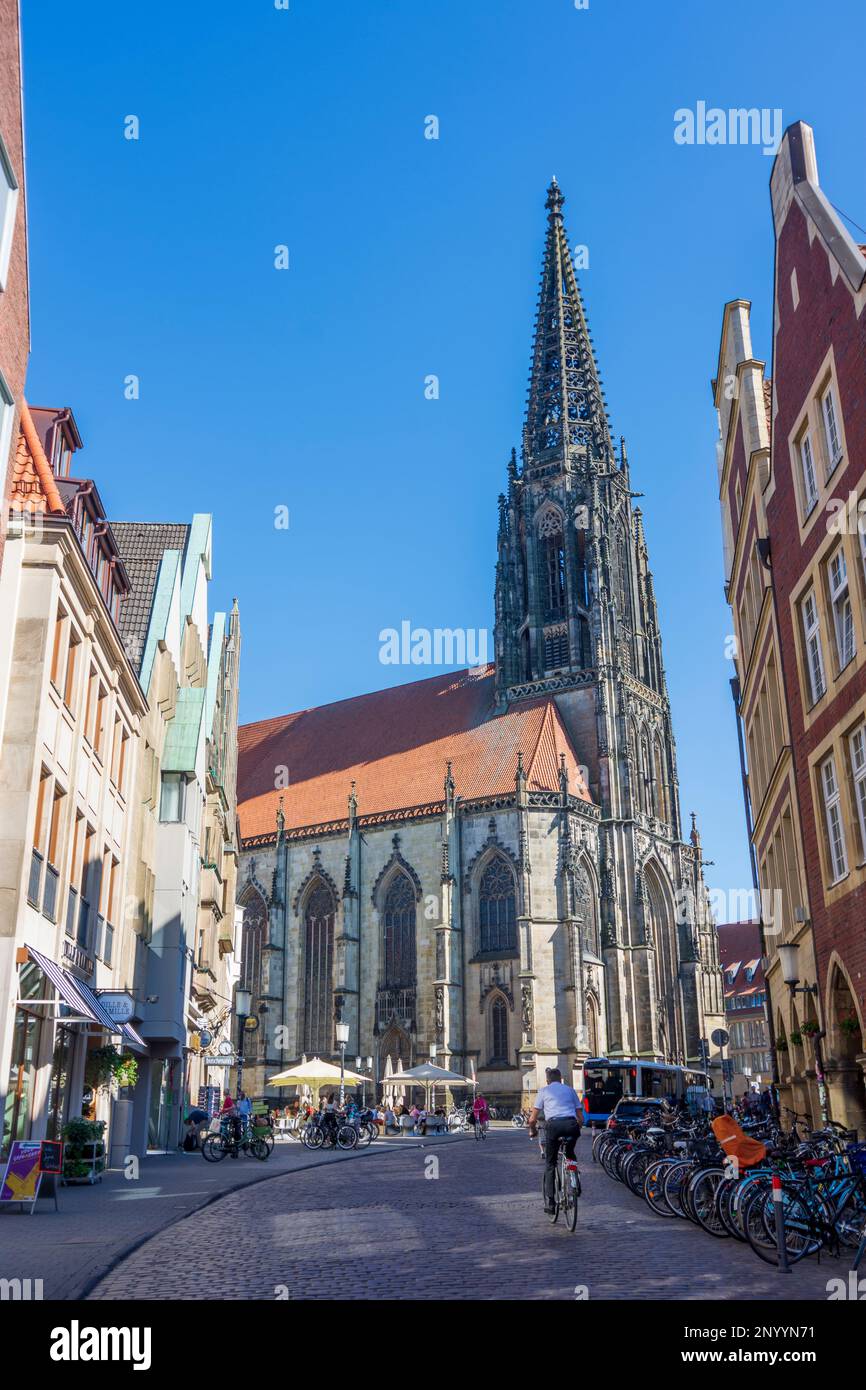 Münster: church St. Lamberti, street Drubbel in Münsterland, Nordrhein-Westfalen, North Rhine-Westphalia, Germany Stock Photo