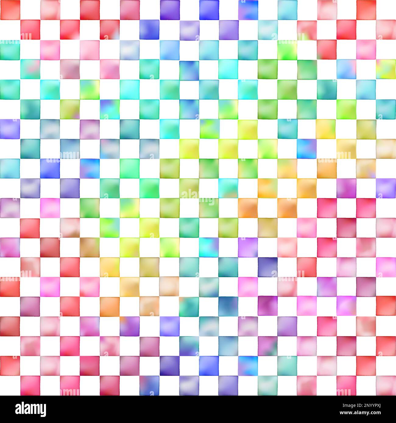 Vector Watercolors Vibrant Rainbow Colors Checker Seamless Pattern. Stock Vector