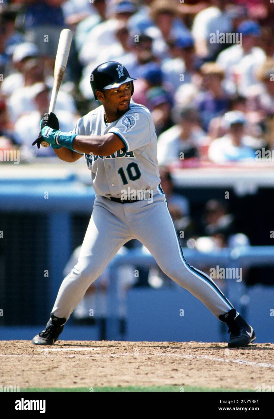 05 Apr. 1994: Florida Marlins outfielder Gary Sheffield (10) in action  during a game against the Los Angeles Dodgers played at Dodger Stadium in  Los Angeles, CA. (Photo By John Cordes/Icon Sportswire) (