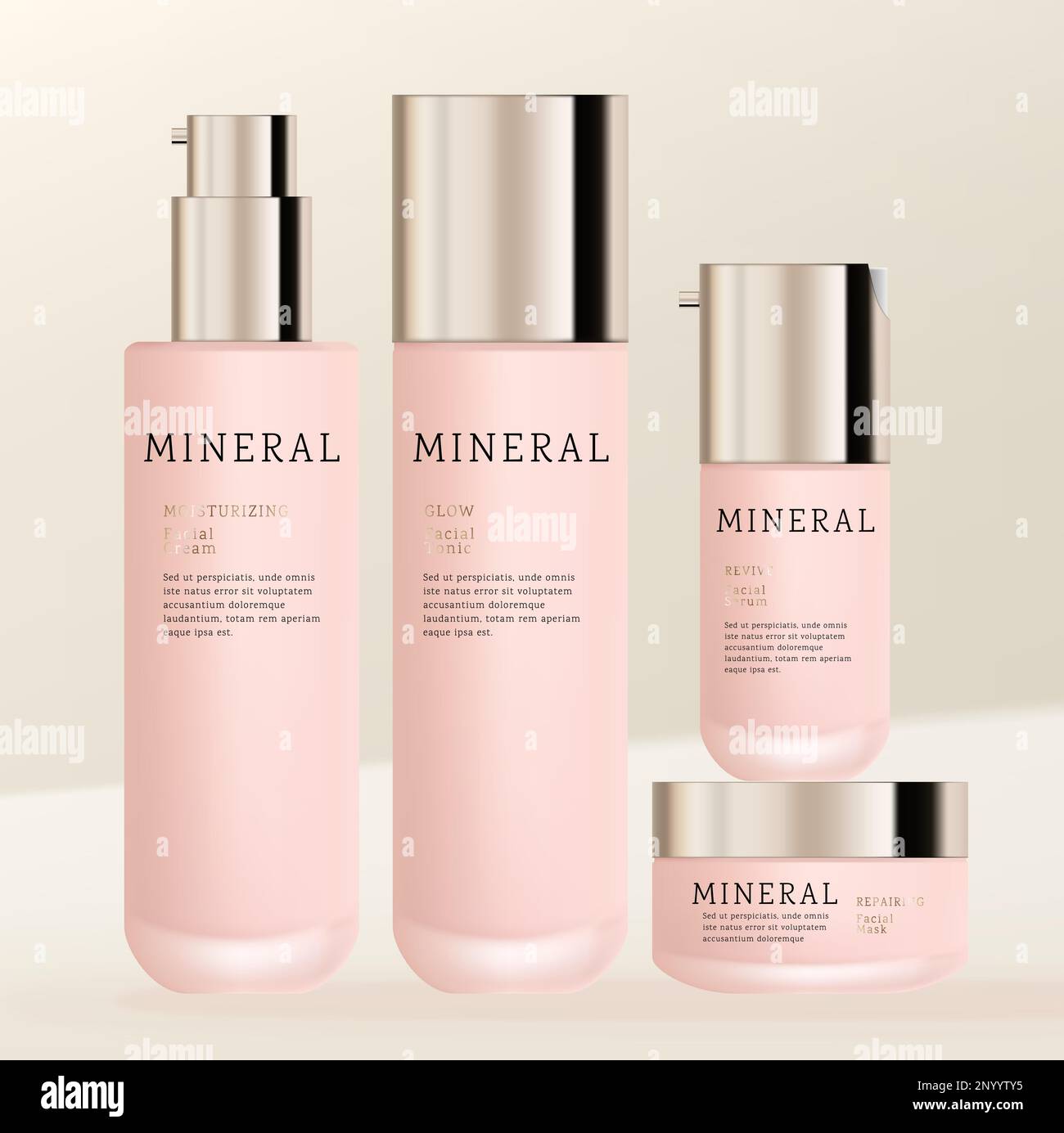 Vector Frosted Glass Cosmetic or Skincare Packaging Bundle with Pump