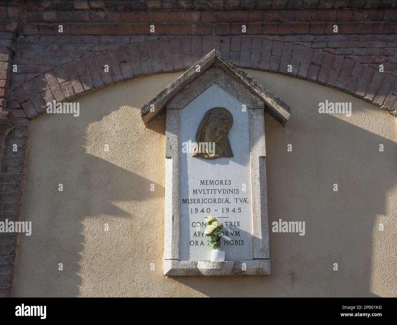 COLLEGNO, ITALY CIRCA JANUARY 2023 Virgin Mary war memorial with