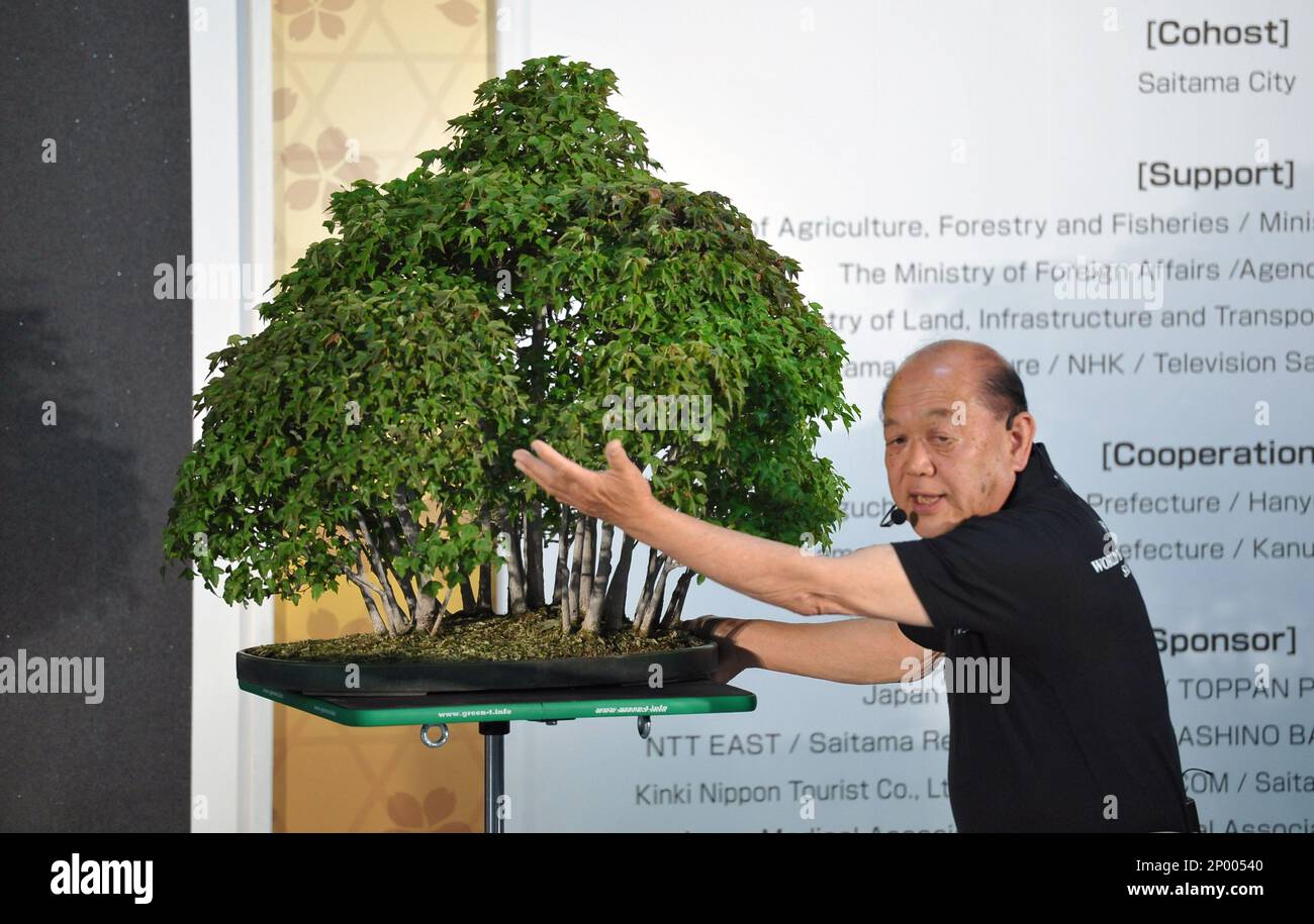Japanese Bonsai artist Hiroshi Takeyama demonstrates at Saitama Super Arena  in Saitama City on April 28th, 2017. The first convention was held in Japan  since 1989 to spread bonsai culture to the
