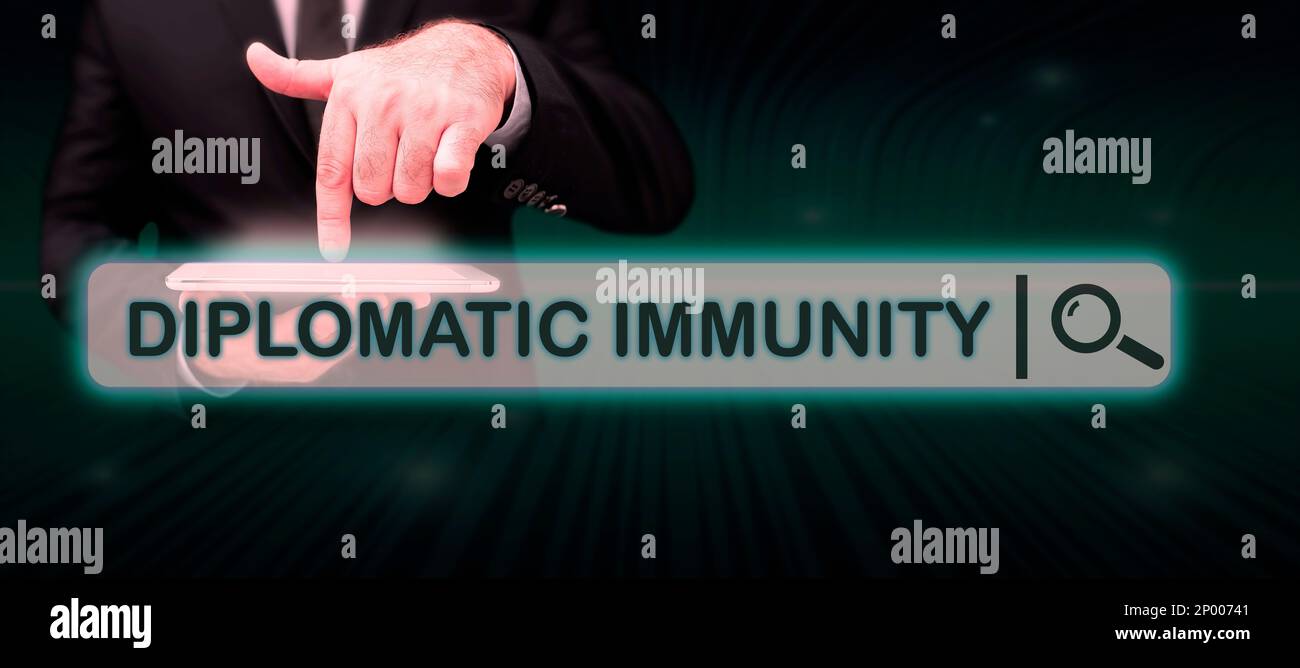 Handwriting text Diplomatic Immunity. Concept meaning law that gives