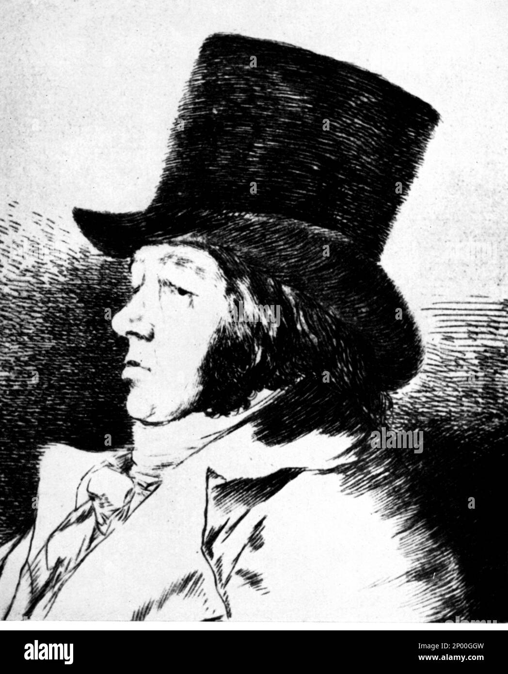 The spanish painter FRANCISCO GOYA y Lucientes ( 1746 - 1828 ) , engraving self-portrait - ARTISTA - profilo - profile  - hat - cappello - barba - pittore - ARTE - ARTI VISIVE - VISUAL ARTS - incisione  ----  Archivio GBB Stock Photo