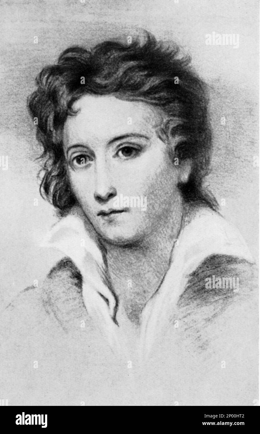 The english romantic poet Percy Bysshe SHELLEY ( Field Place , Sussex 1792 - Golfo di La Spezia , Italy 1822 ) - friend of poet Lord Byron - ( popular portrait from XIX century by Kramer engraved by J. A. Vinter  ) - poeta - poesia - poetry - scrittore - writer - ritratto - colletto - collar - ROMANTICISMO - Romanticism ----  Archivio GBB Stock Photo