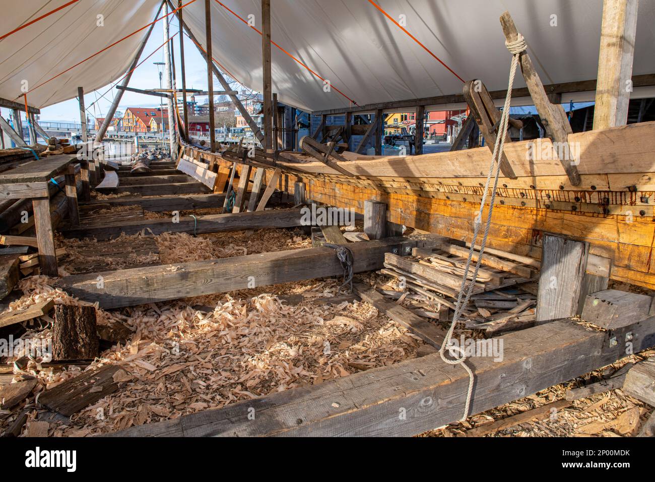 Replica Viking longboats under construction using traditional methods in Tonsberg near Oslo. Norway Stock Photo