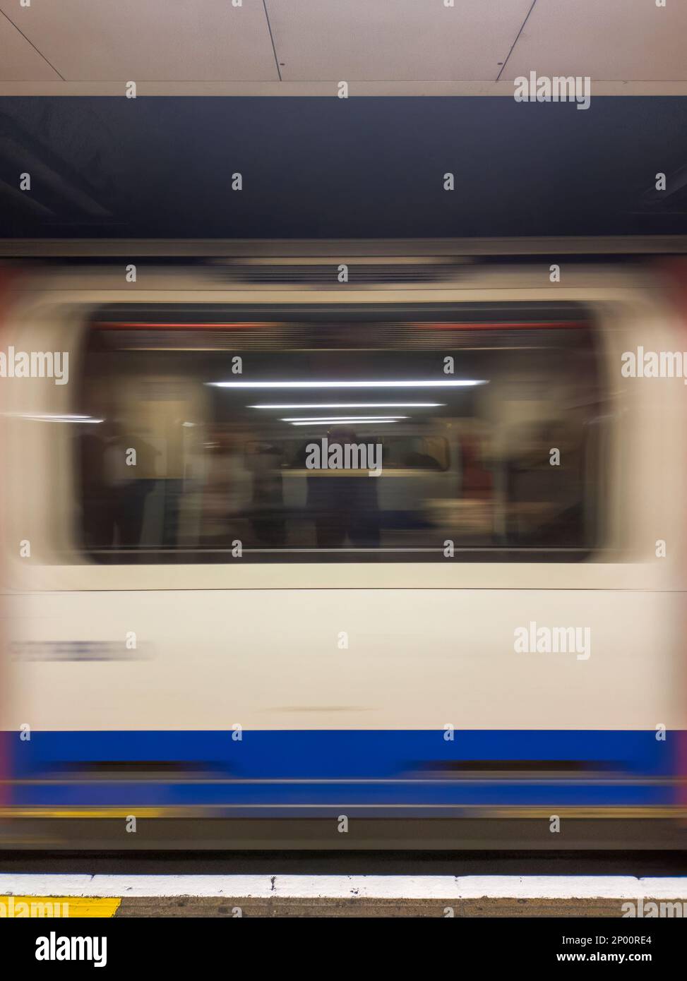 A moving train on the Underground in London, UK Stock Photo