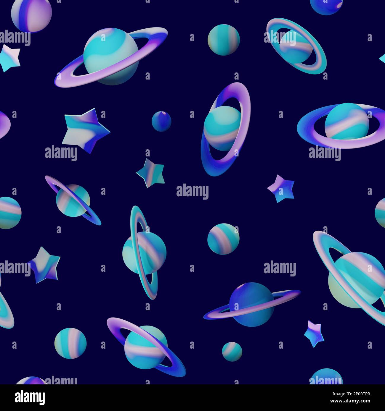 3D Rendering Pastel Outer Space Planet and Star Seamless Pattern for ...