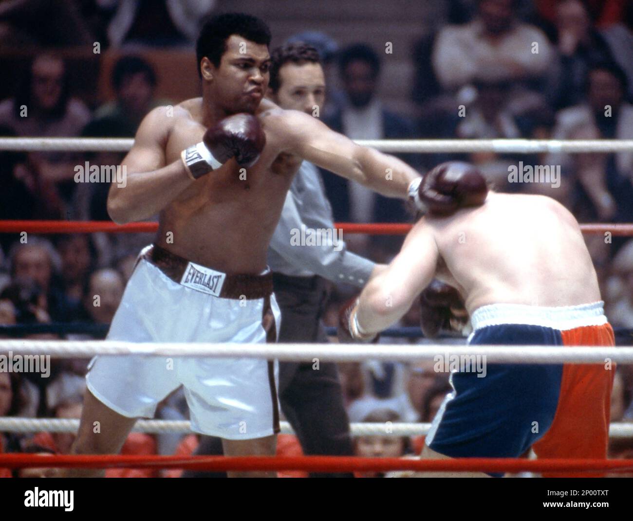 Heavyweight champion Muhammad Ali and challenger Chuck Wepner during a