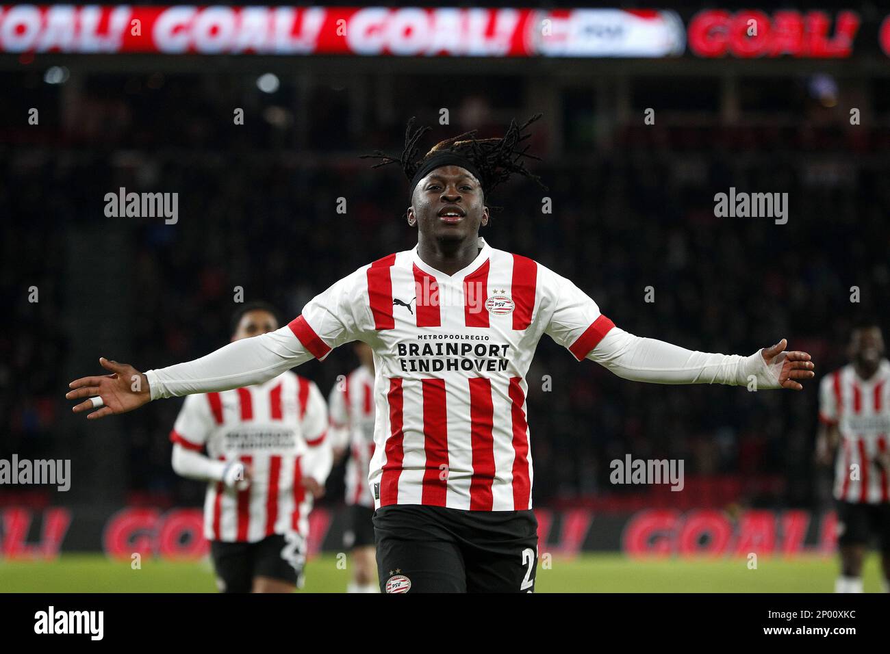 DOETINCHEM - 02/03/2023, EINDHOVEN - Johan Bakayoko of PSV Eindhoven  celebrates the 1-0 during the quarter final of the TOTO KNVB Cup match  between PSV Eindhoven and ADO Den Haag at Phillips