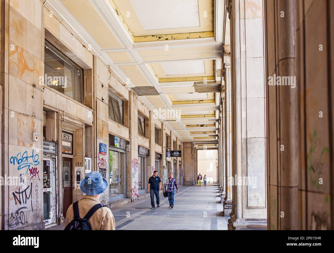 Arcade of Ul.Marszalkowska street ,Communist architecture and urbanism, Warsaw, Poland Stock Photo