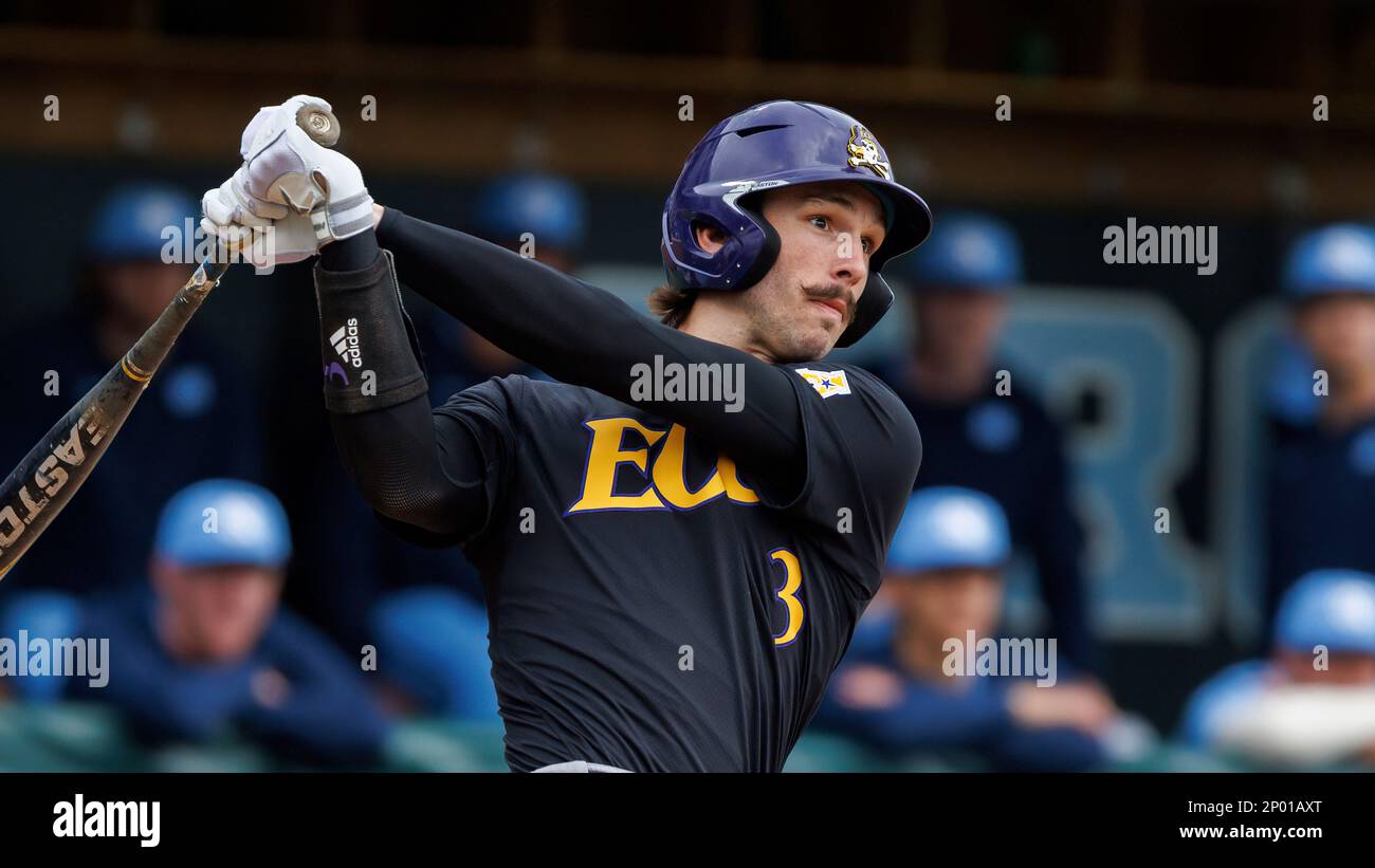 East Carolina's Jacob JenkinsCowart (3) bats during an NCAA baseball