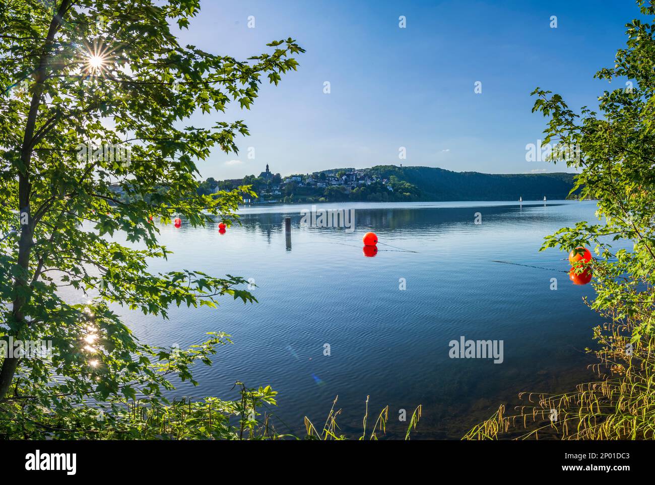 Wetter (Ruhr) lake Harkortsee at river Ruhr, view to town Wetter in