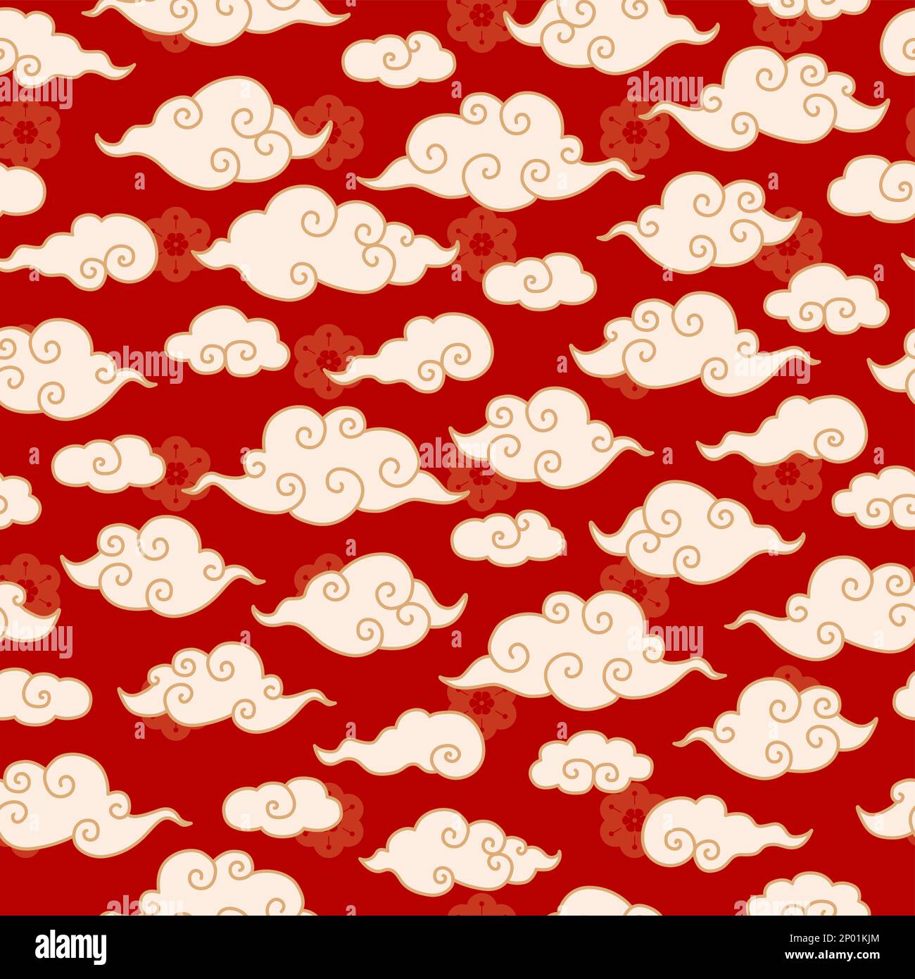Vector Chinese, Korean or Japanese Traditional Line Drawing Cloud Seamless Pattern. Stock Vector