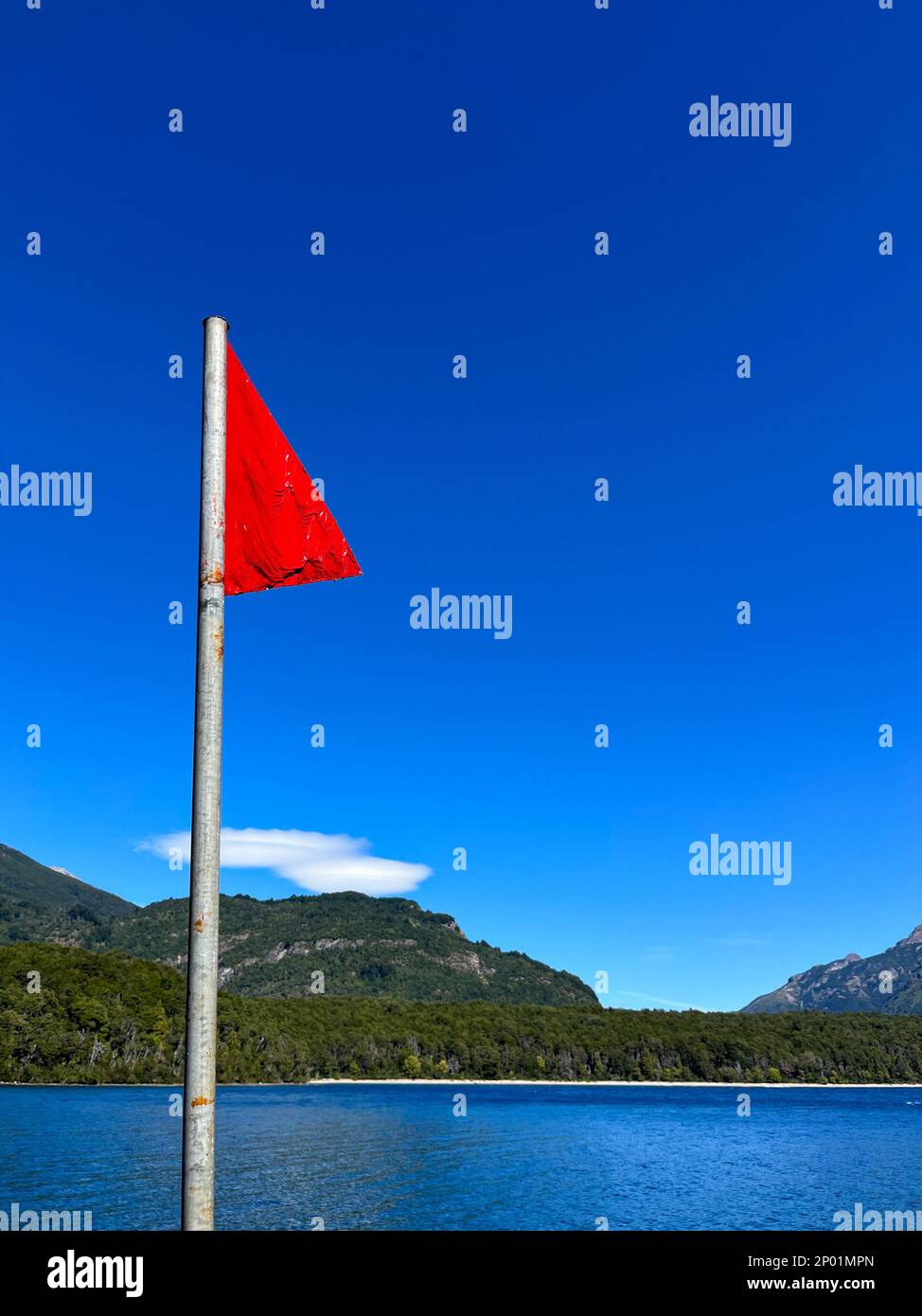 red flag in the lake. Not bath Stock Photo