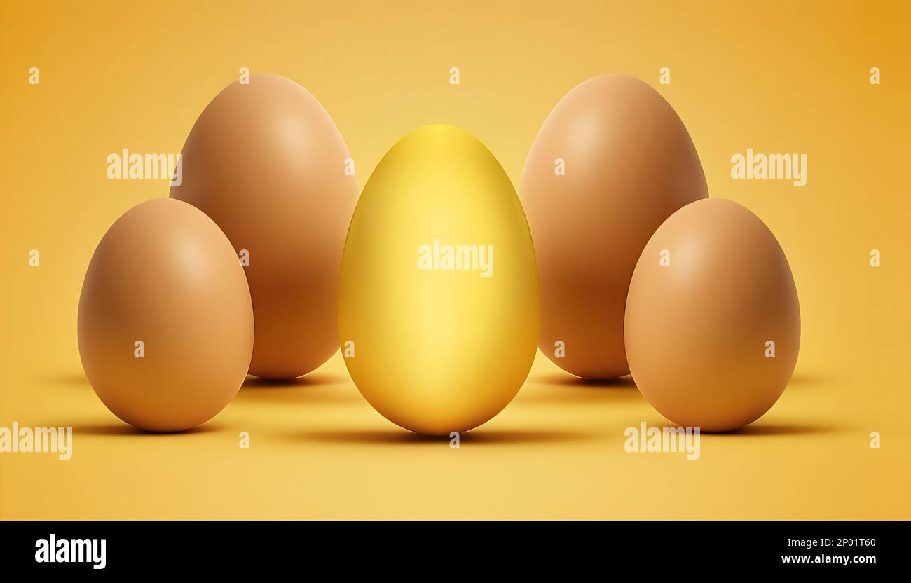 Unique golden egg in row of ordinary white eggs Vector Image