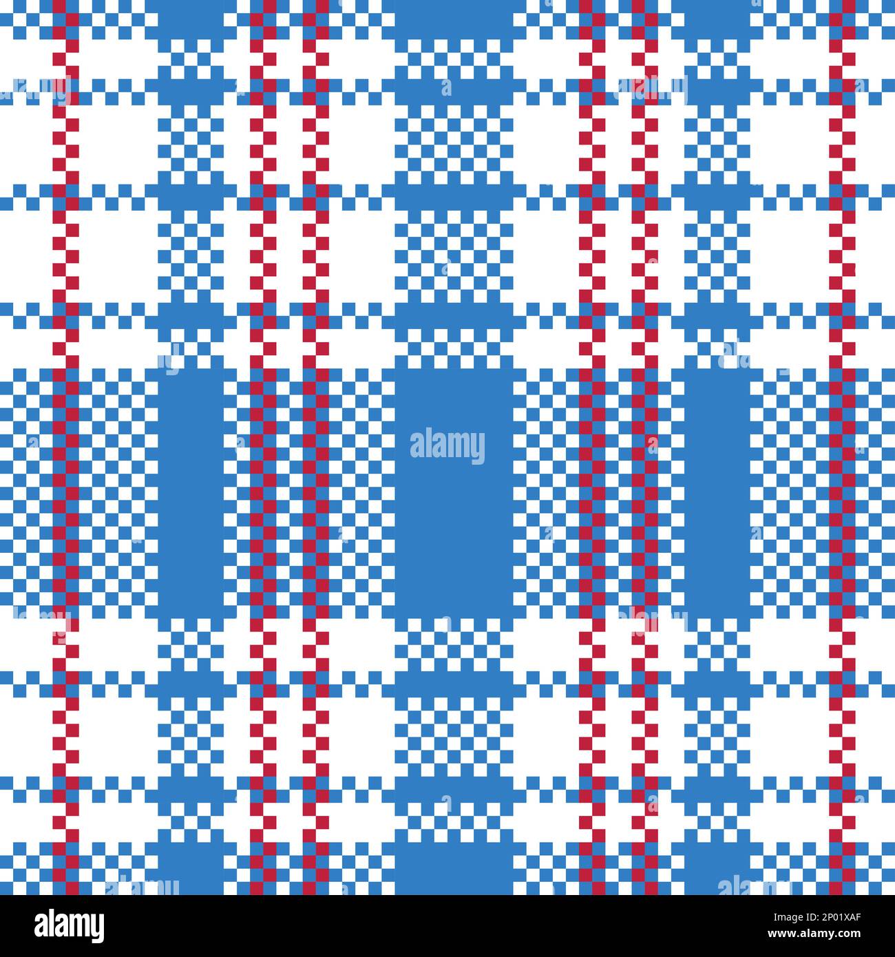 Vector Retro Red White Blue Iconic Old Hong Kong Checker Seamless Pattern for Products or Textile Prints. Stock Photo
