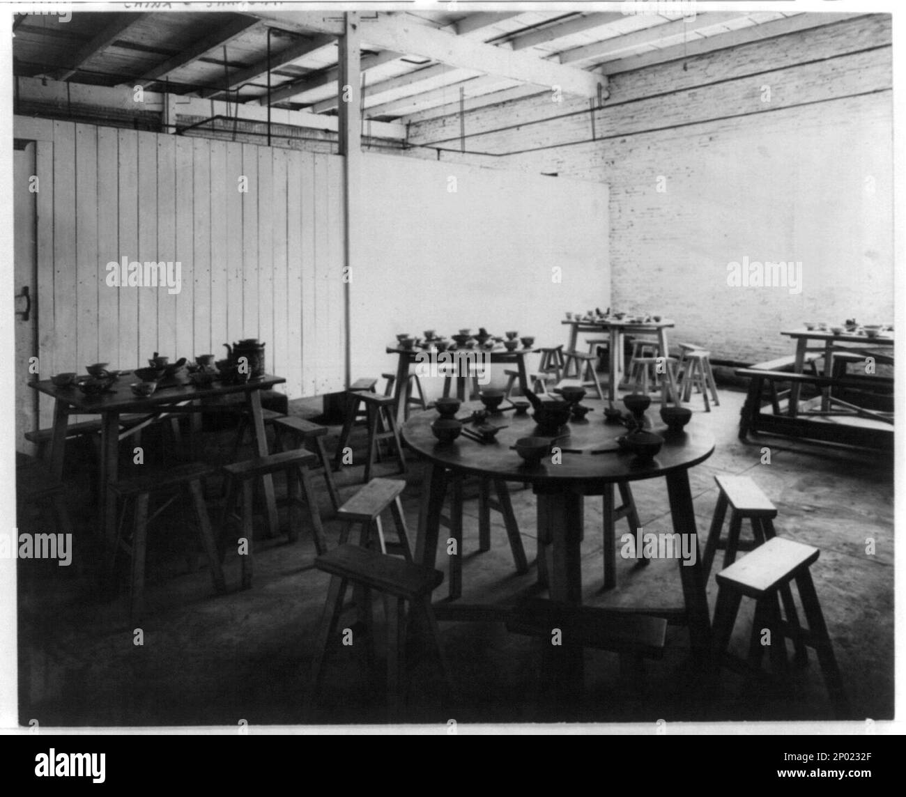 Restaurant for employees at an egg factory interior, Shanghain, China. Title and other information transcribed from caption card and item, Frank and Frances Carpenter Collection . Stock Photo