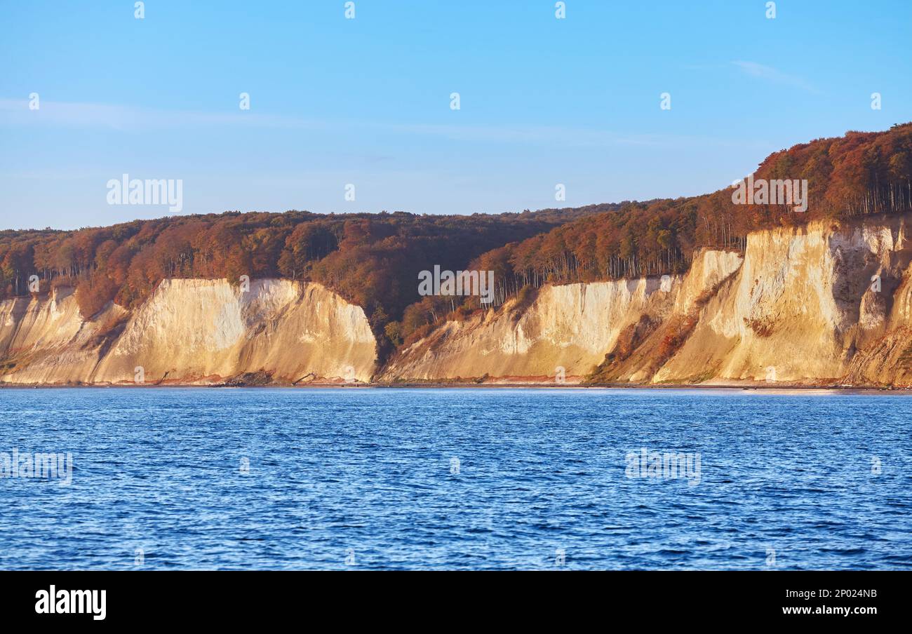 Chalk cliffs on Rügen Island (Rugia, Ruegen) at sunrise, Baltic Sea coast, Germany. Stock Photo