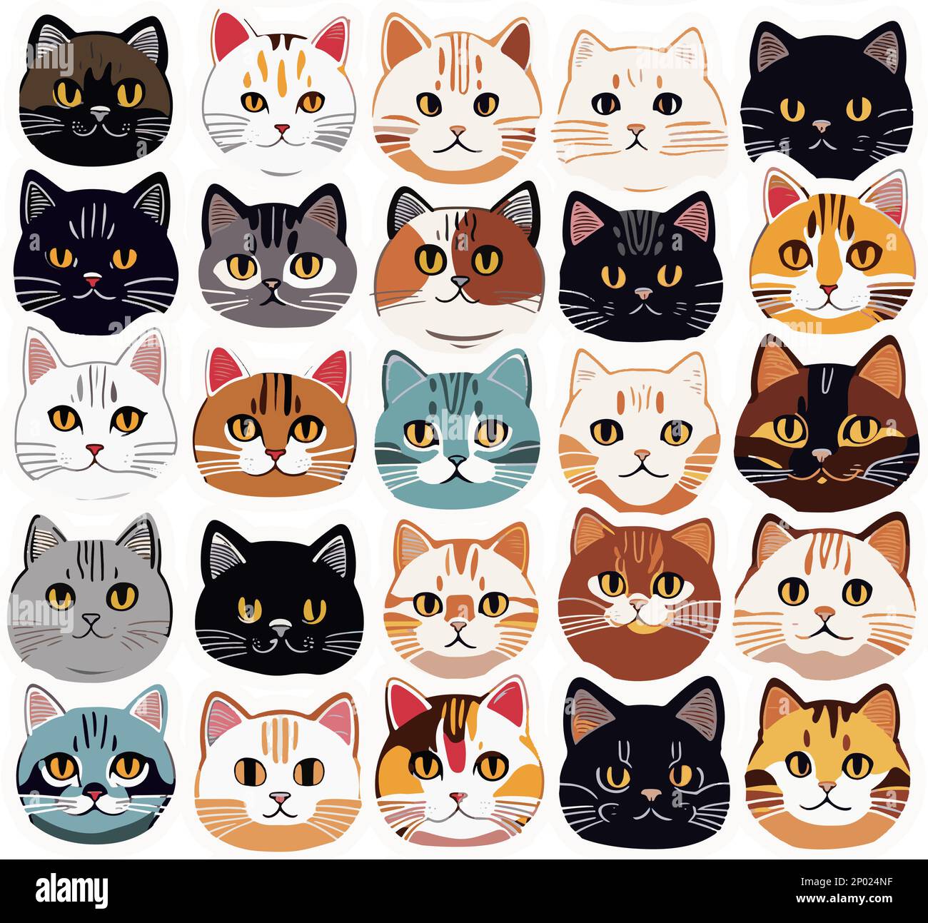 Vector Retro Hand Drawn Japanese Style Wild Cat or Kitten Face Seamless Surface Pattern for Products or Wrapping Paper Prints. Stock Vector
