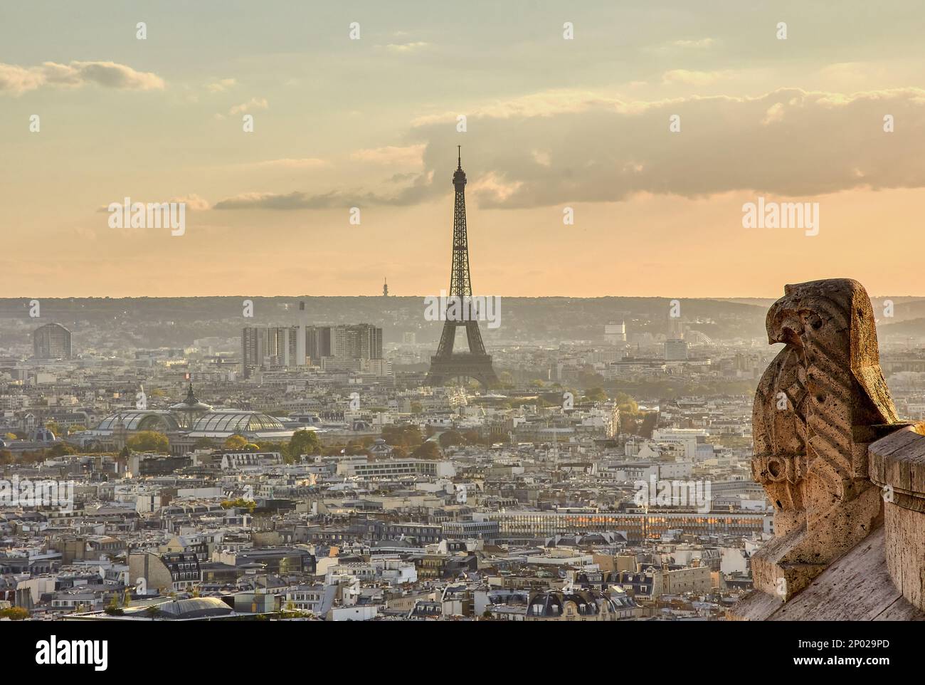 Panoramic view of Paris skyline and Eiffel Tower from Sacré-Cœur Basilica in Paris, France Stock Photo