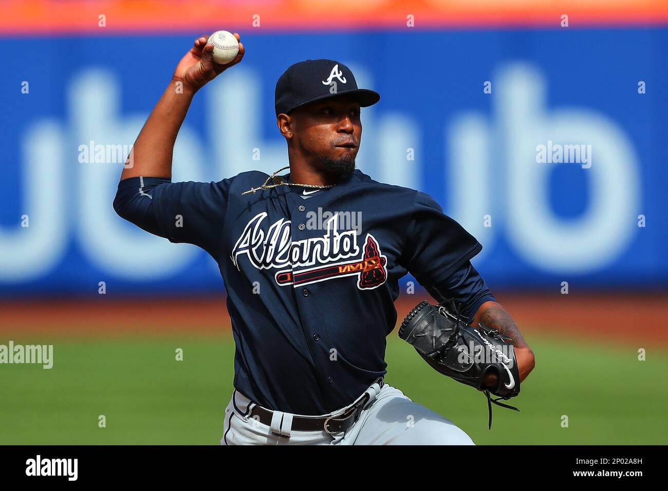 Atlanta Braves starting pitcher Julio Teheran (49) works against the St.  Louis Cardinals in the first inning of a baseball game Thursday, May 16,  2019, in Atlanta. (AP Photo/John Bazemore Stock Photo - Alamy