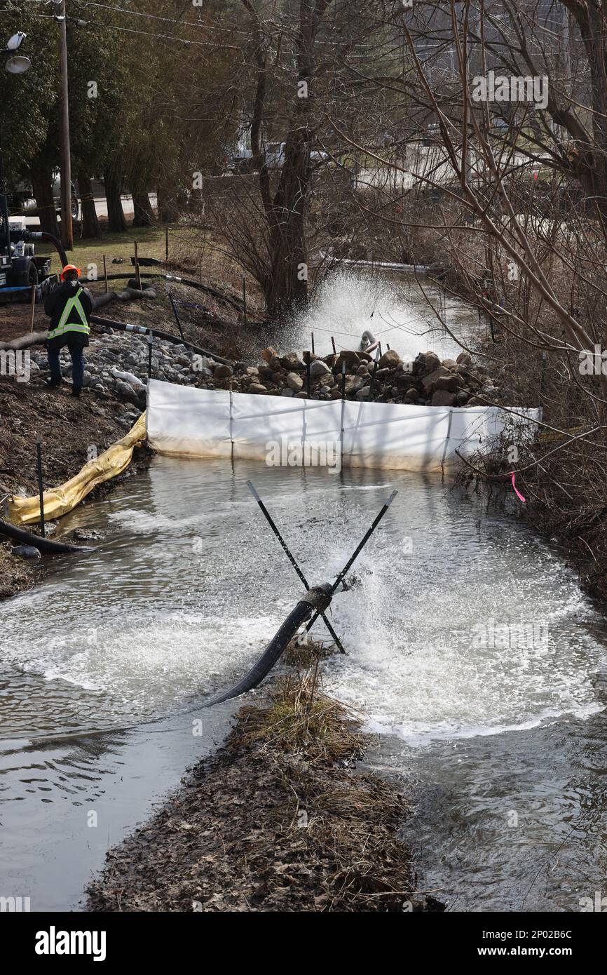 East Palestine, OH, USA. 2nd Mar, 2023. View of water being filtered