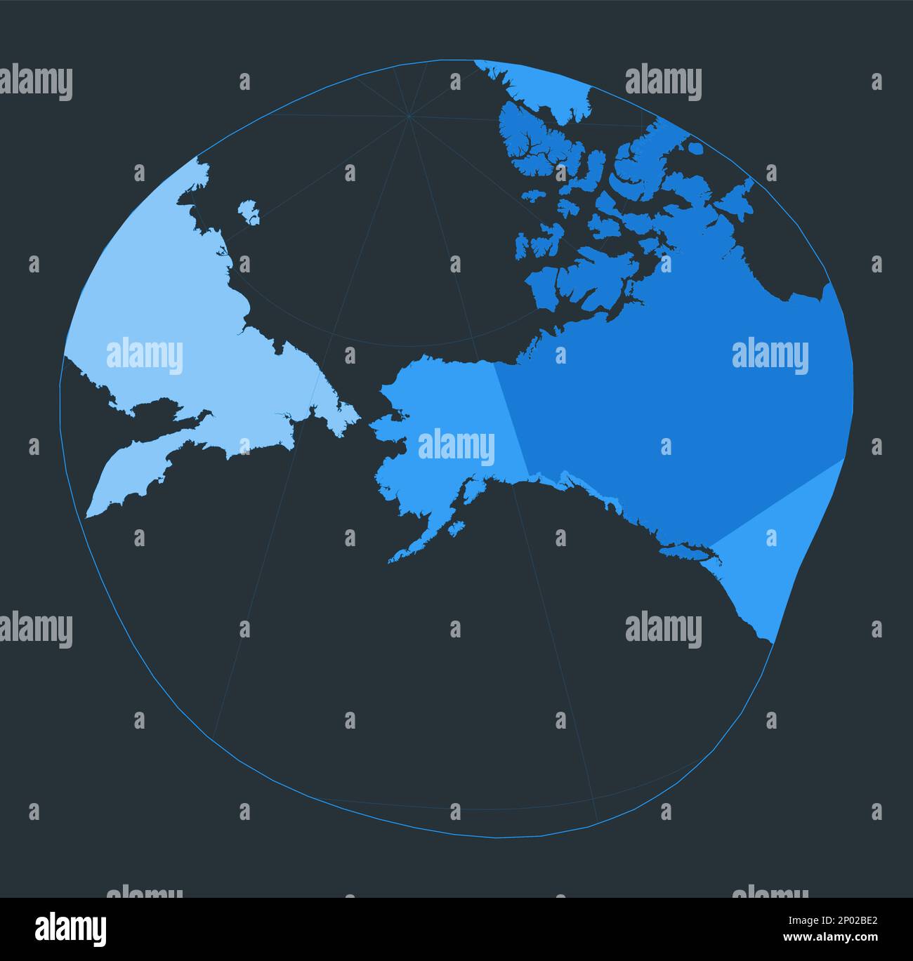 World Map Modified Stereographic Projection For Alaska Futuristic World Map Modified Stereographic Projection For Alaska Futuristic World Illustration For Your Infographic Nice Blue Colors Palette Artistic Vector 2P02BE2