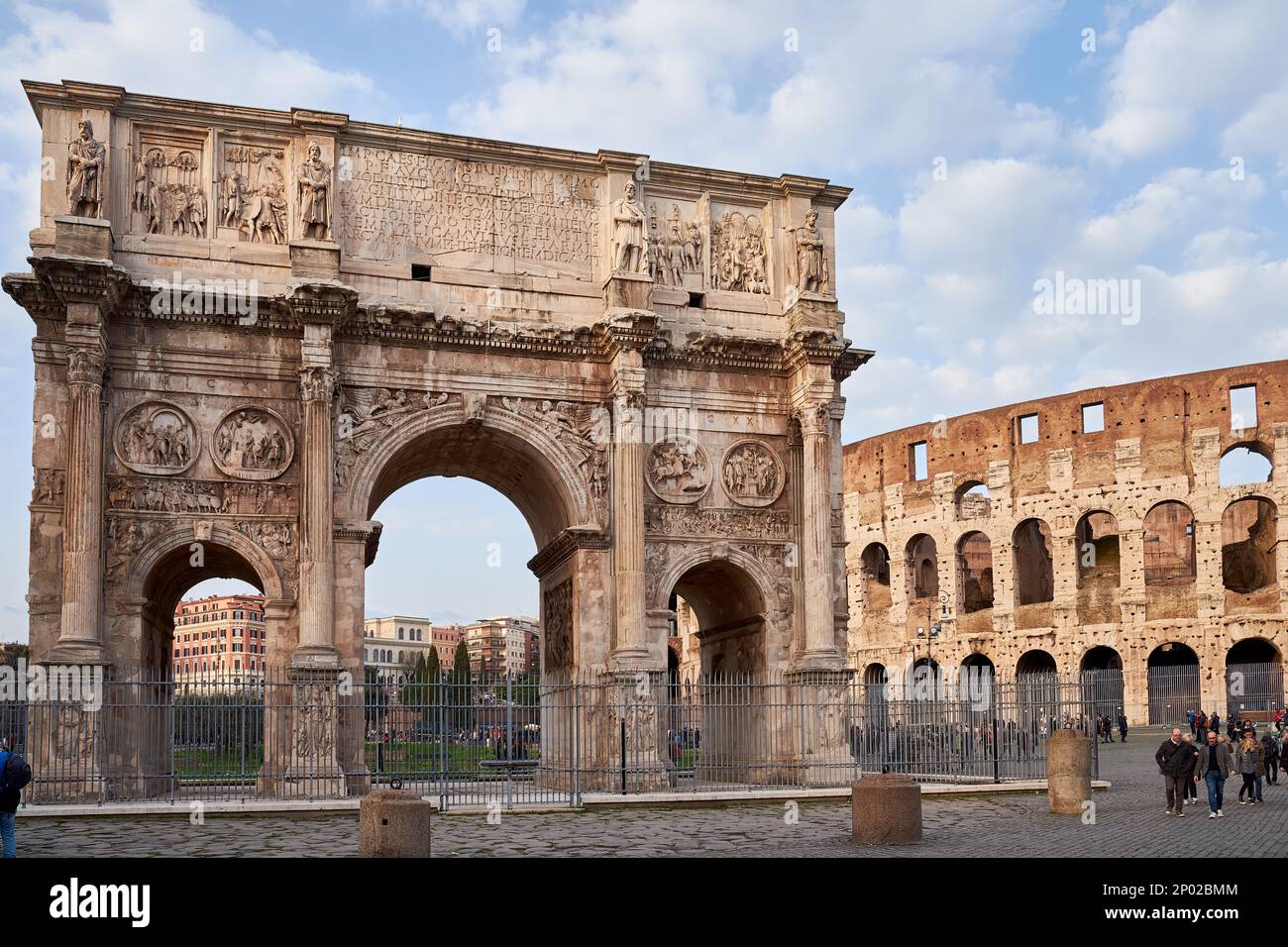 The Arch of Constantine and The Colosseum in Rome, Italy Stock Photo ...