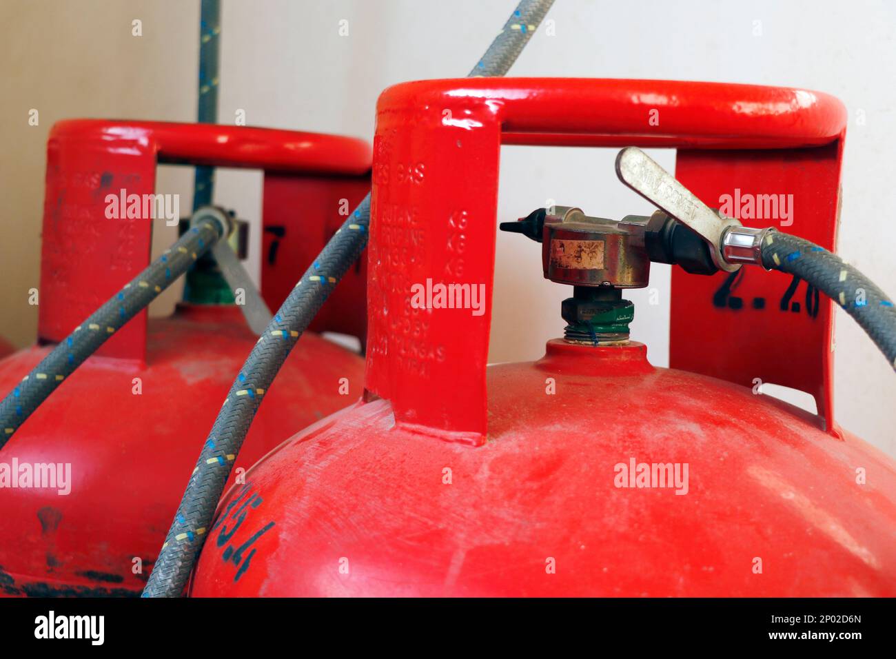 liquid petroleum gas (LPG) cylinders stored in a chamber Stock Photo
