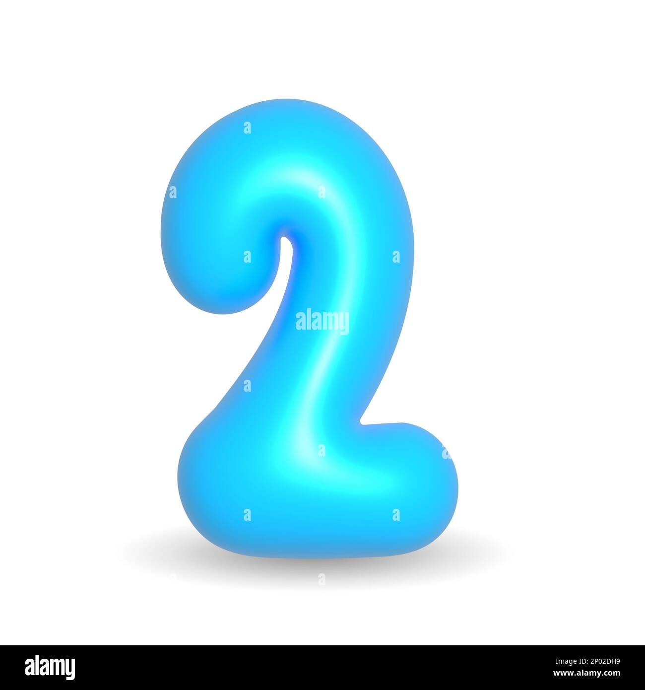 Number Two. 2 Sky Blue Balloon 3d rendered. Realistic design element ...