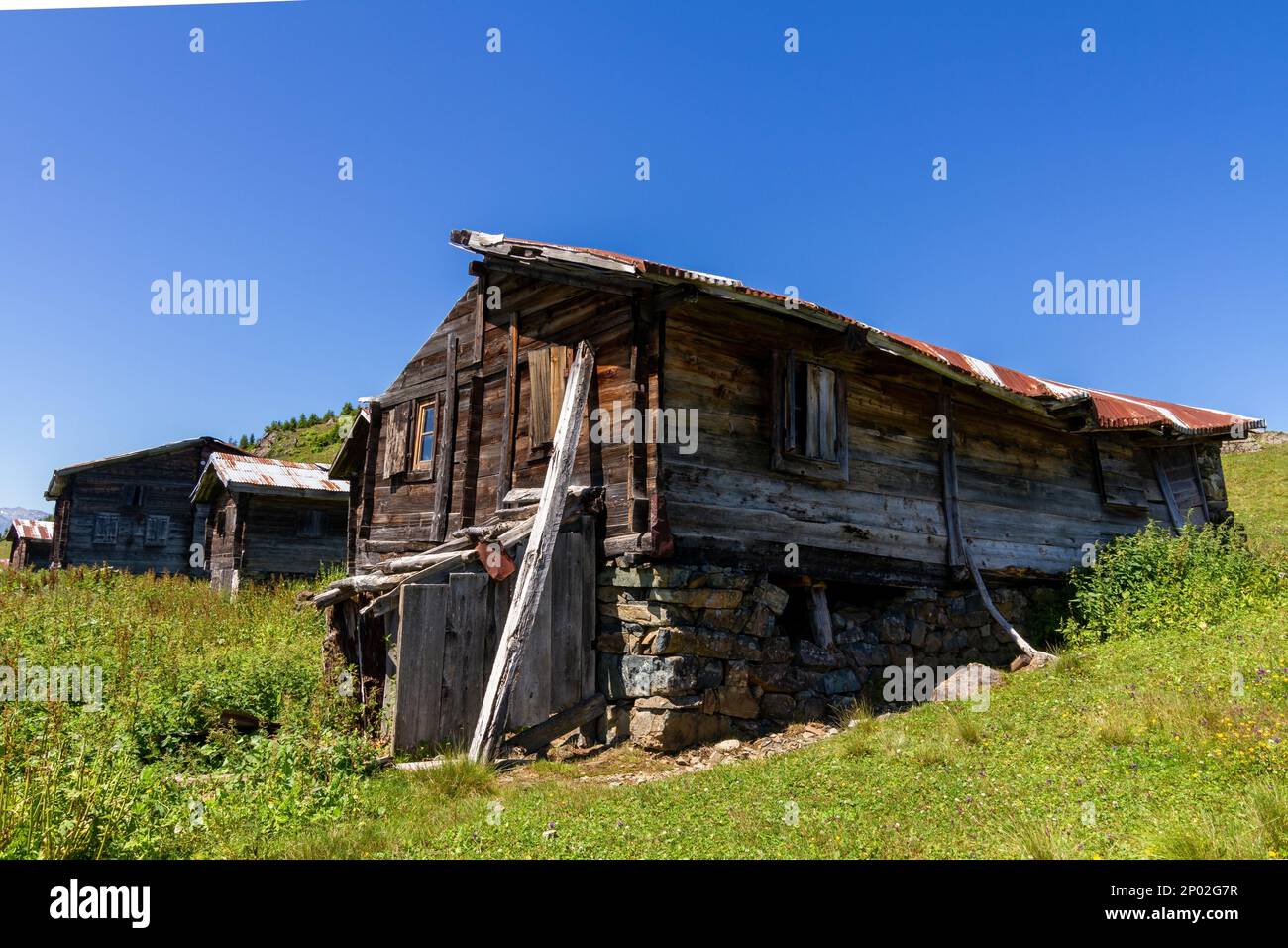 A highland house made of stone and wood in the Black Sea region of ...