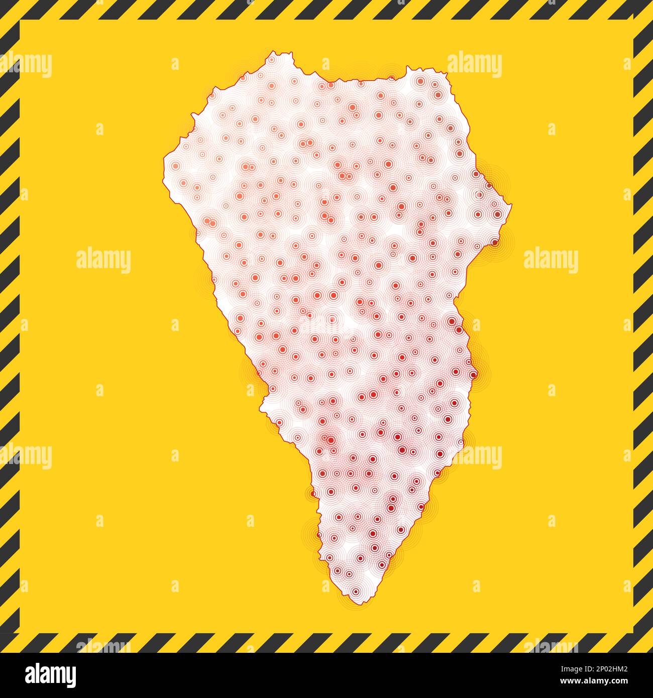 La Palma closed - virus danger sign. Lock down island icon. Black striped border around map with virus spread concept. Vector illustration. Stock Vector