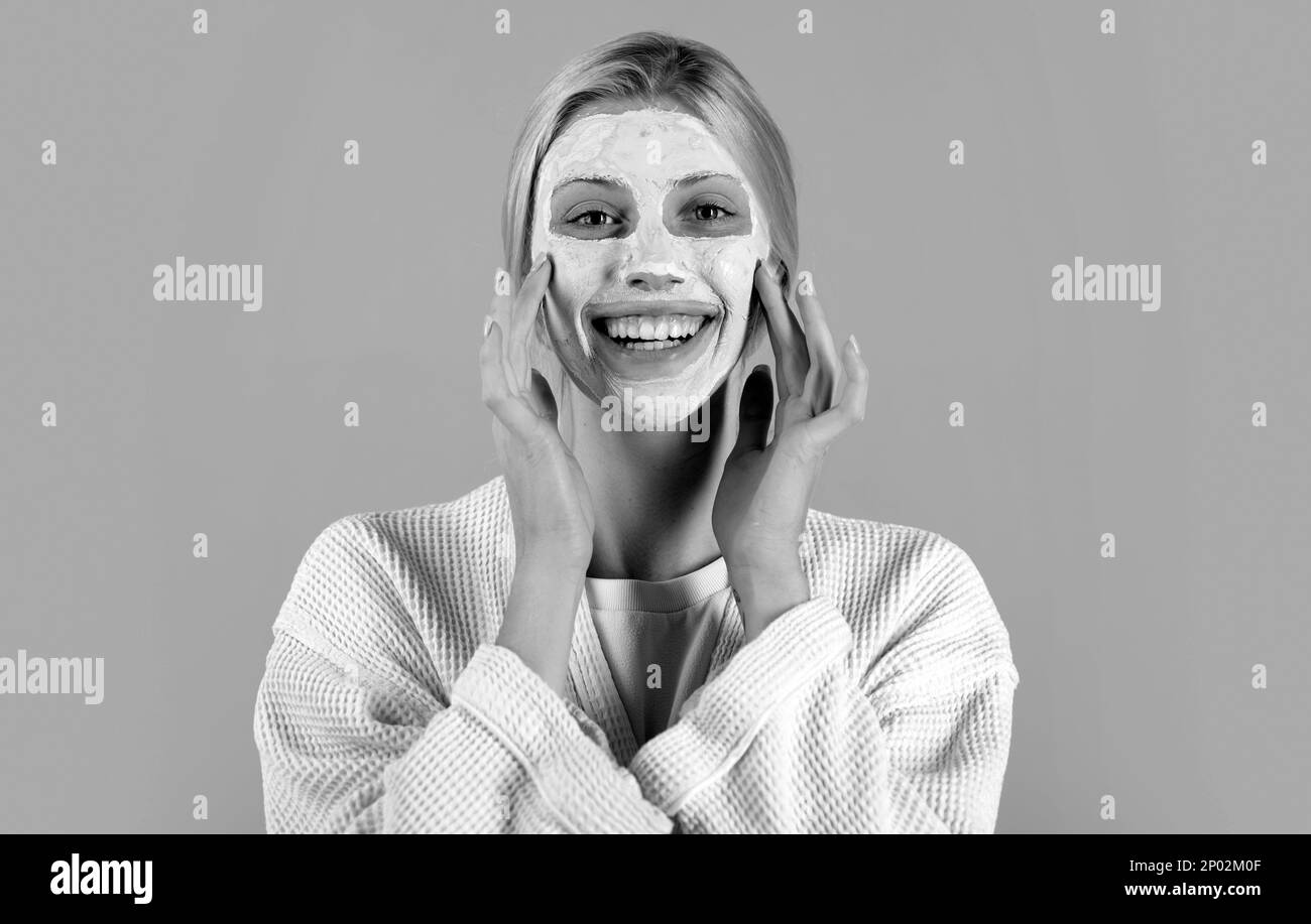 Healthy lifestyle and self care. Girl chilling making clay facial mask