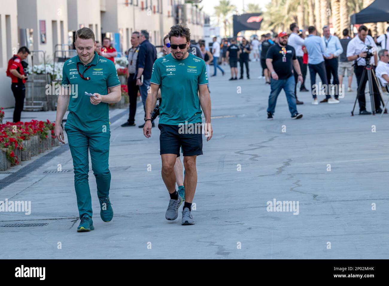 Sakhir, Bahrain, March 02, Fernando Alonso, from Spain competes for Aston Martin F1. The build up, round 1 of the 2023 Formula 1 championship. Credit: Michael Potts/Alamy Live News Stock Photo