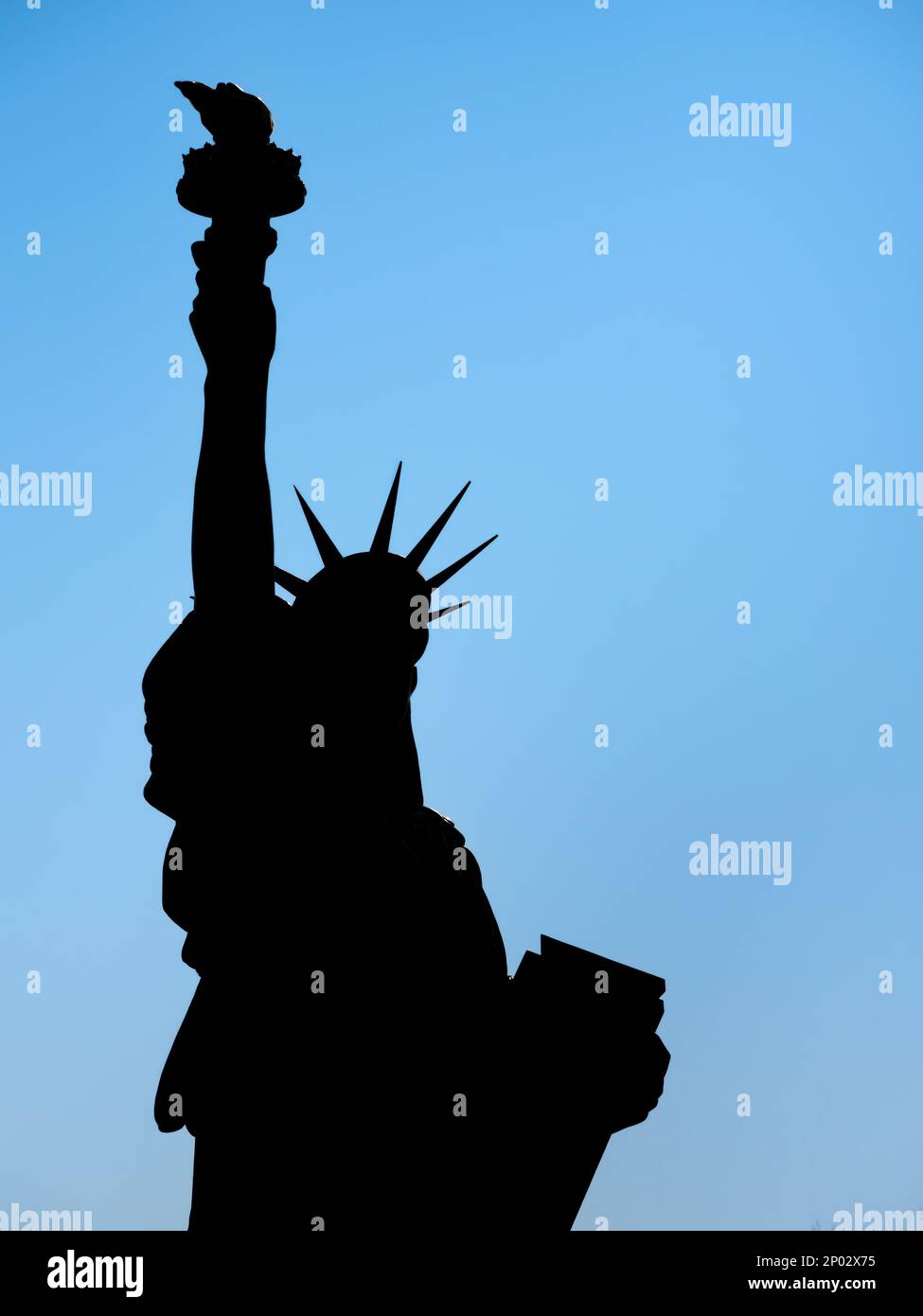 Colmar, France - March 29, 2022: Silhouette of the Statue of Liberty, designed by Frederic Auguste Bartholdi. Stock Photo