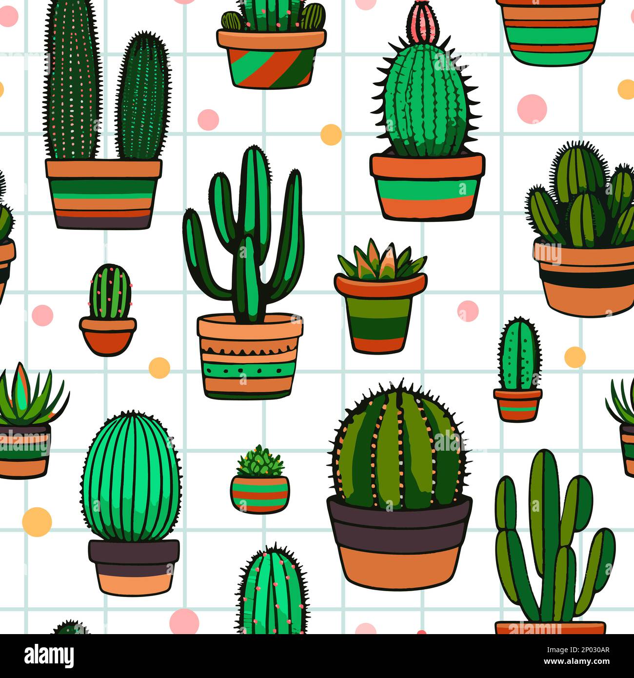 Vector Mexican Succulents or Cactus Summer Seamless Surface Pattern for Products, Fabric or Wrapping Paper Prints. Stock Vector