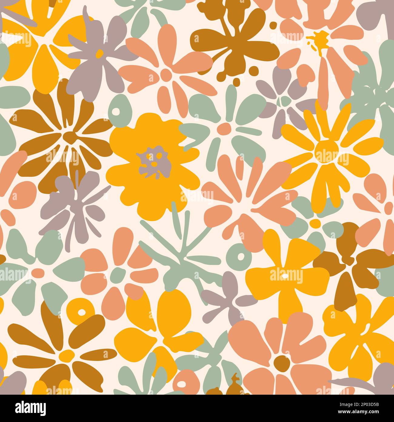 Vector Retro Vintage Festive Abstract Spring or Summer Floral Seamless Surface Pattern for Products, Fabric or Wrapping Paper Prints. Stock Vector