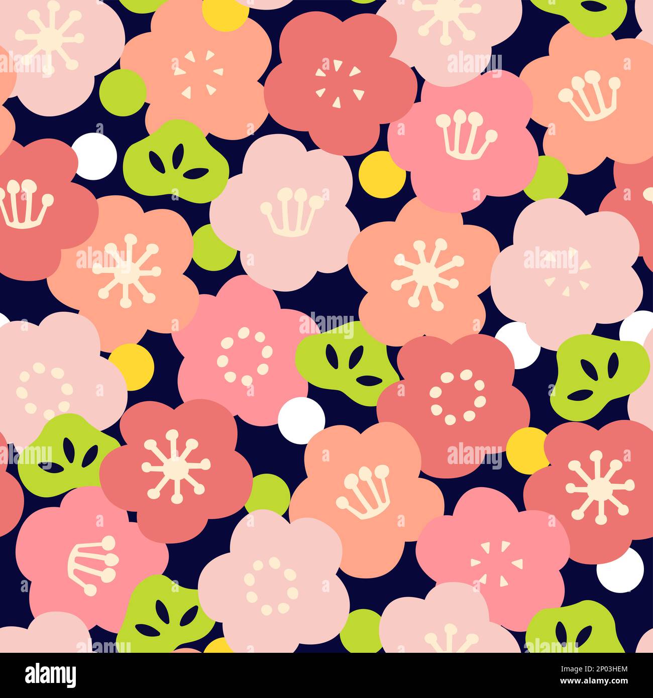 Vector Retro Vintage Japanese Style Abstract Cherry Blossom or Sakura Floral Seamless Surface Pattern for Products, Fabric or Wrapping Paper Prints. Stock Vector