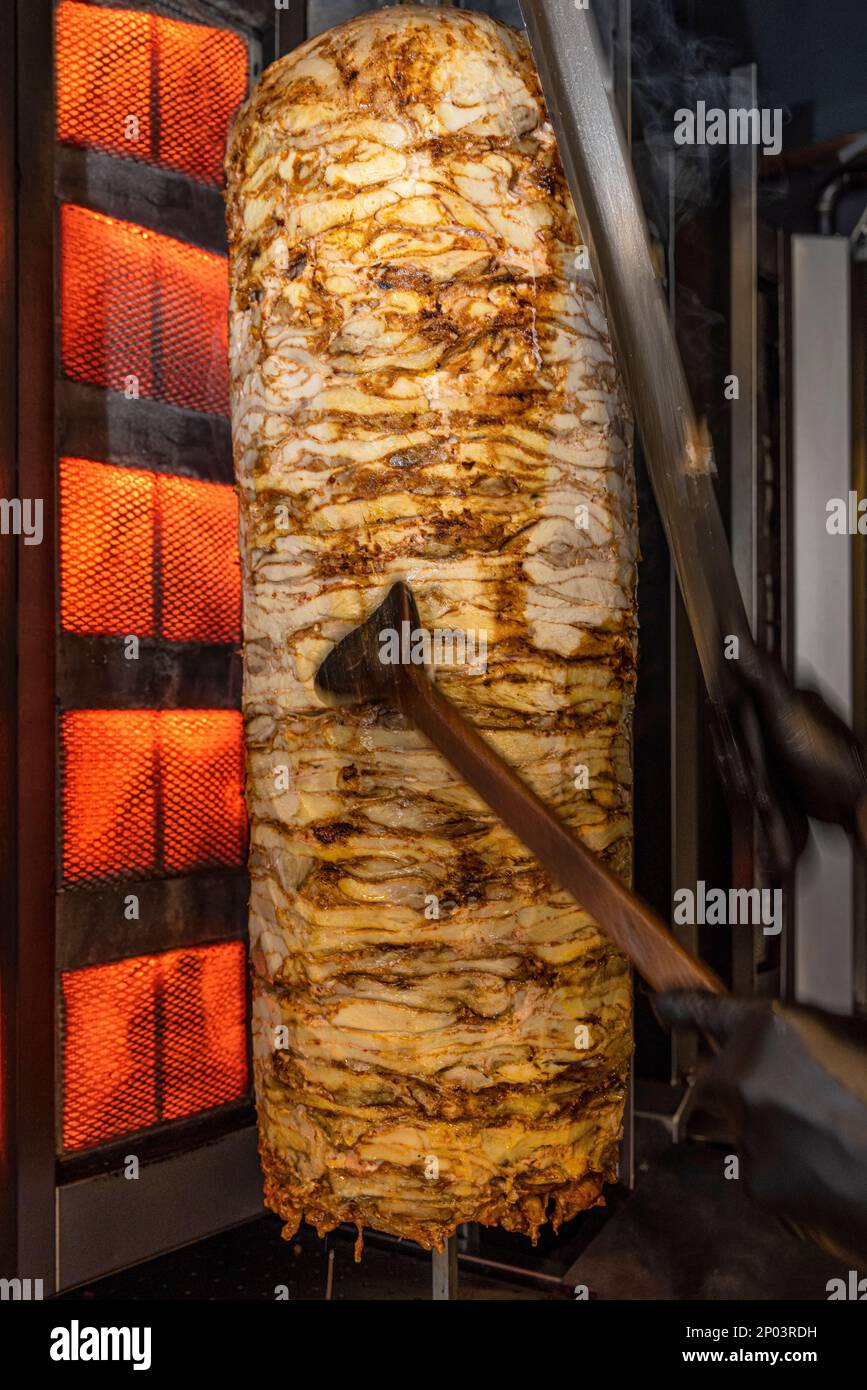 Traditional turkish foods, chicken doner kebap in Istanbul, Turkey