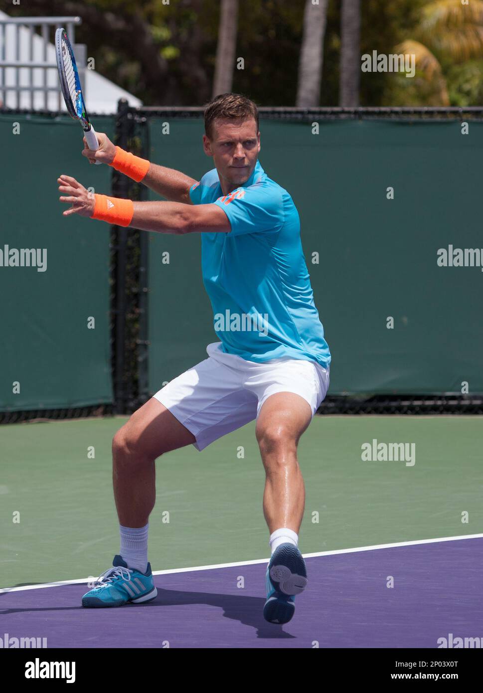 KEY BISCAYNE, FL - MARCH 25: Tomas Berdych (CZE) in action during the 2017  Miami Open in Key on March 25, 2017, at the Tennis Center at Crandon Park  in Biscayne, FL. (