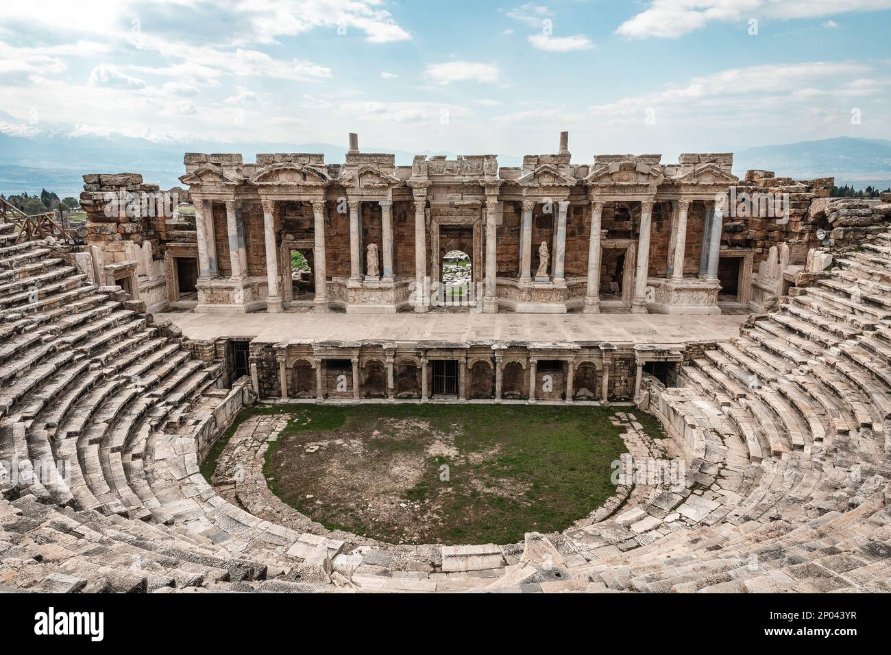 Ancient Stone Roman Amphitheater in Pamukkale Turkey Stock Photo