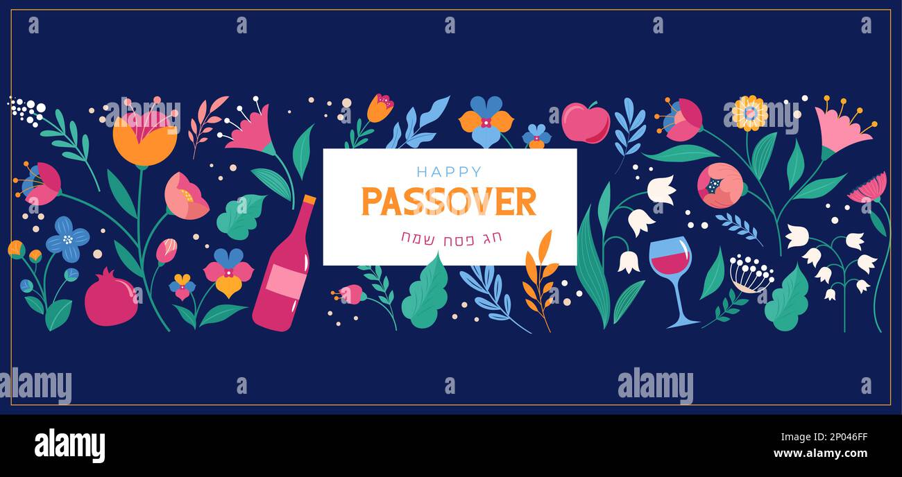 Jewish holiday Passover, Pesach. Greeting card, banner with traditional