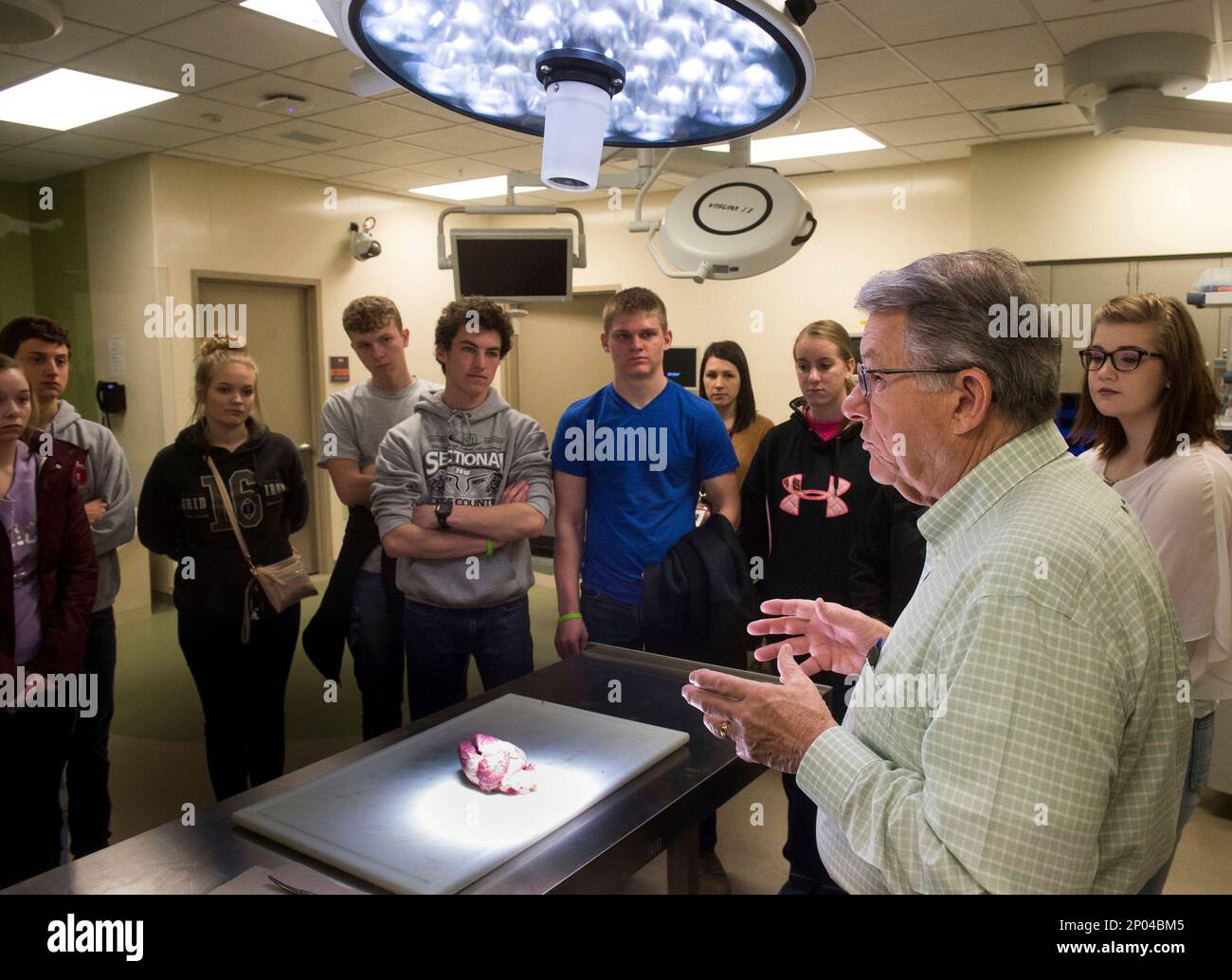 Thomas Pilat from ICC explains the nature of an anatomy lab as more than  200 high school students from across the area get a chance to participate  in various procedures and rescues