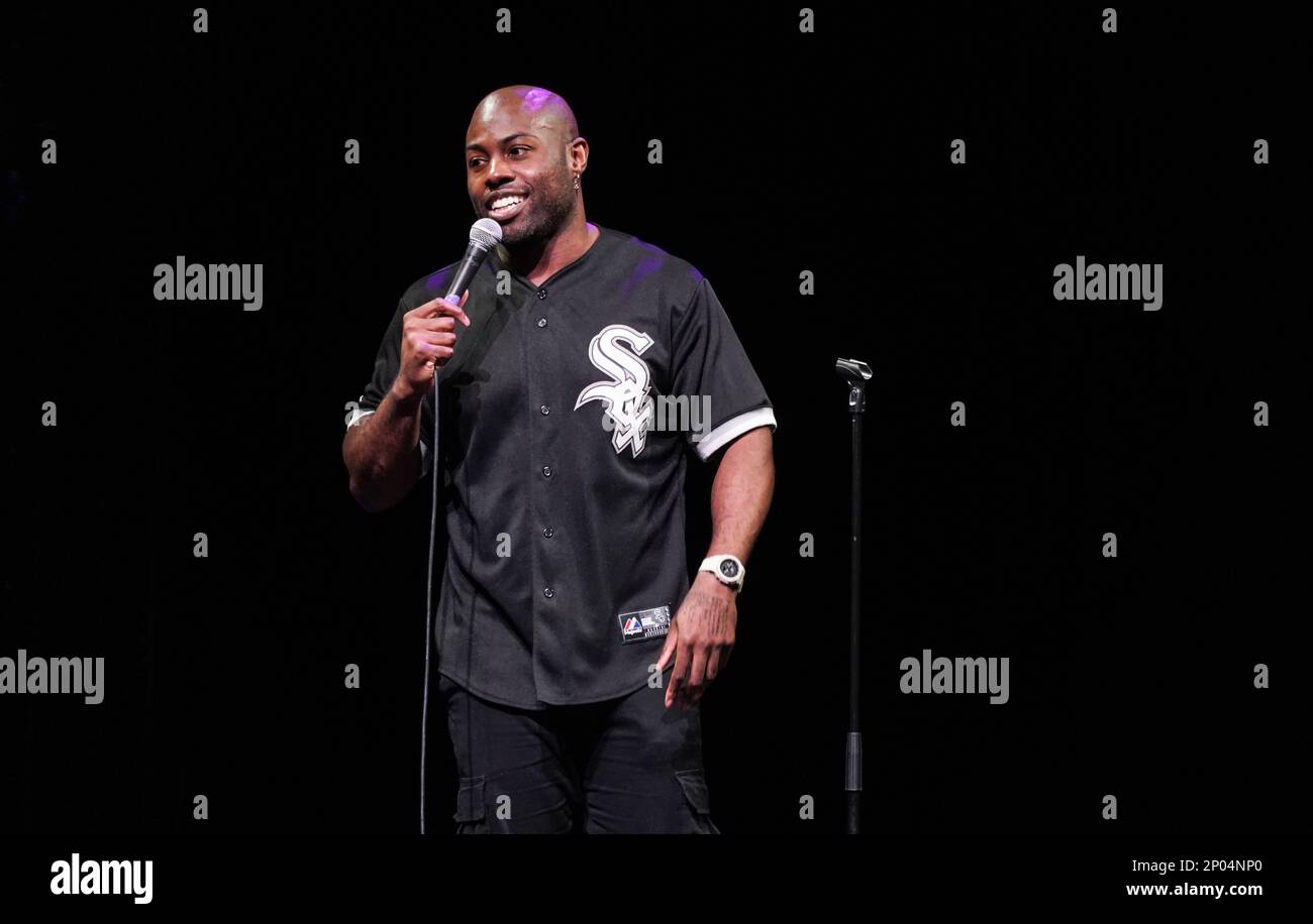 Darren Harriott performs at the Just For Laughs comedy festival at the O2 Arena in London
