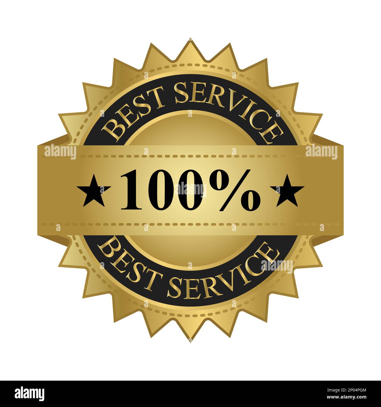 100 percent best service badge, label, emblem, ribbon, seal, tag with 3d golden color vector illustration, best service stamp Stock Vector