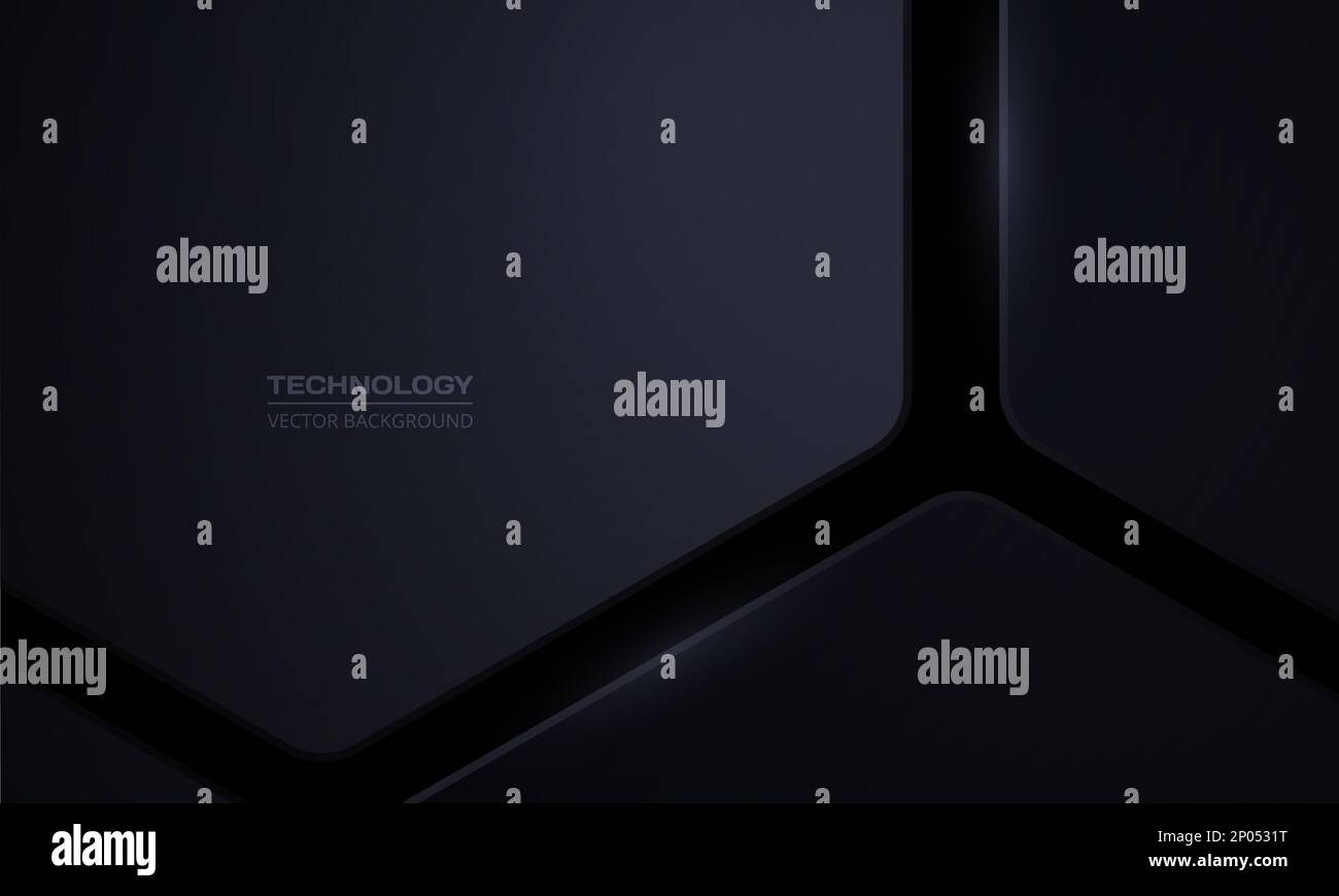 Black 3d hexagon abstract technology background. Dark gray three ...