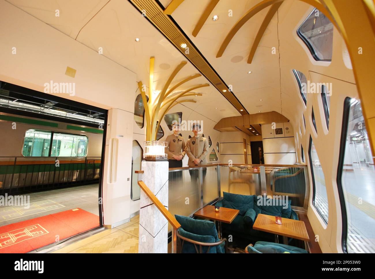 A photo shows lounge for the newly luxury sleeper train Shiki 