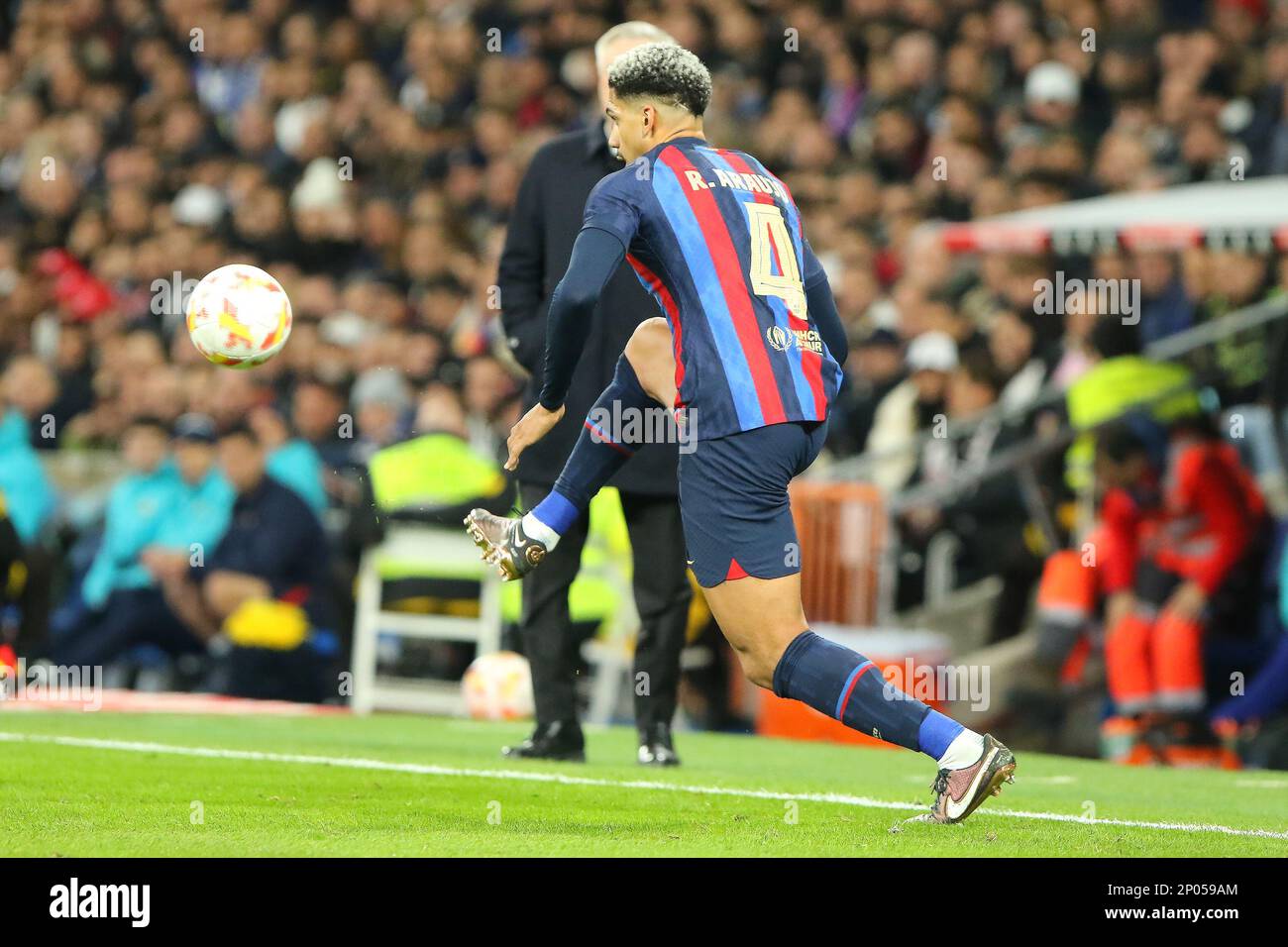 Madrid, Spain. 01st Mar, 2023. Barcelona´s R.Araújo in action during Copa del Rey Semifinal Match between Real Madrid and FC Barcelona at Santiago Bernabeu Stadium in Madrid, Spain, on March 2, 2023. (Photo by Edward F. Peters/Sipa USA) Credit: Sipa USA/Alamy Live News Stock Photo