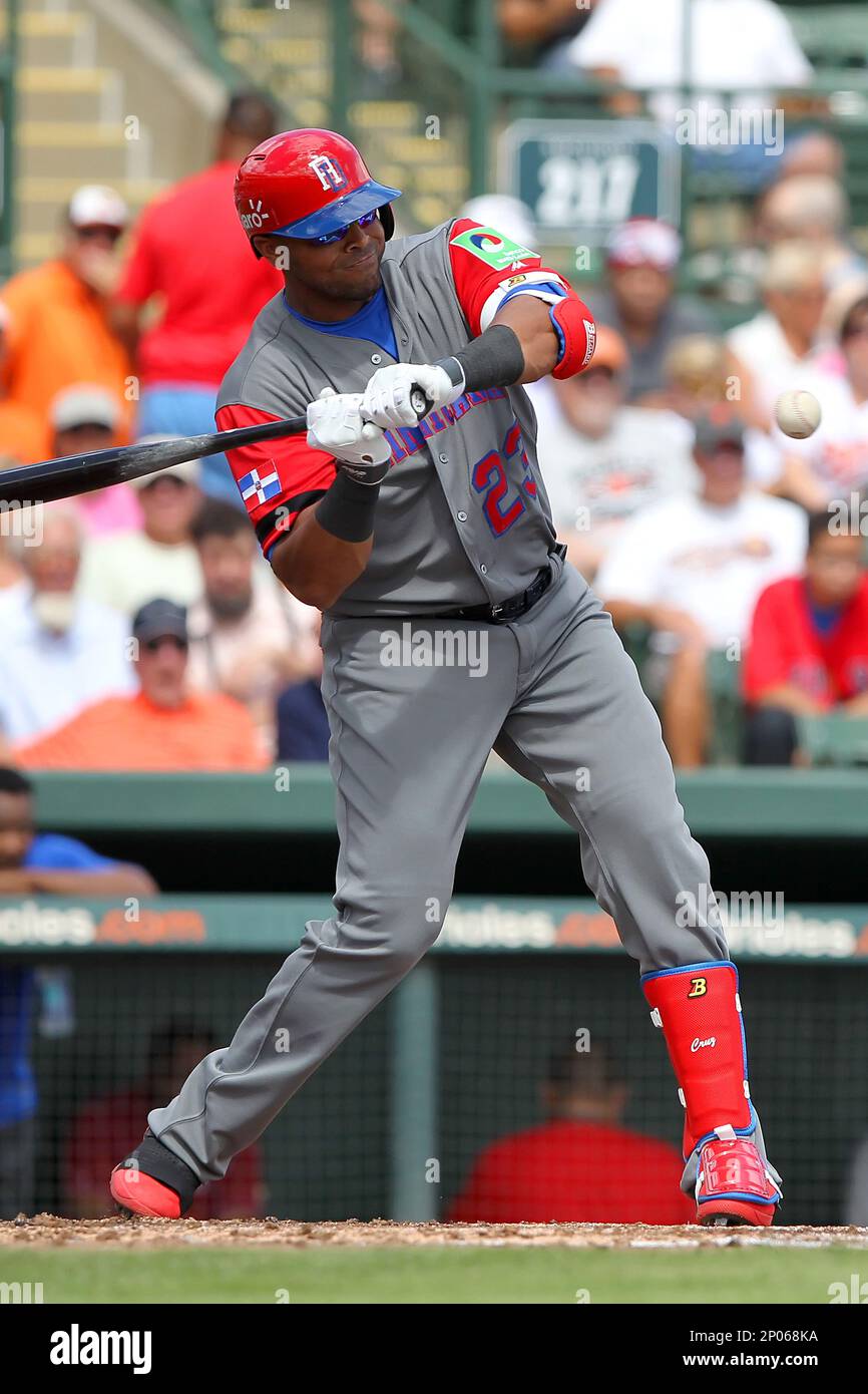 SARASOTA, FL - MARCH 07: Nelson Cruz (23) of the Dominican Republic at bat  during the spring training game between the WBC's Dominican Republic and  the Baltimore Orioles on March 07, 2017
